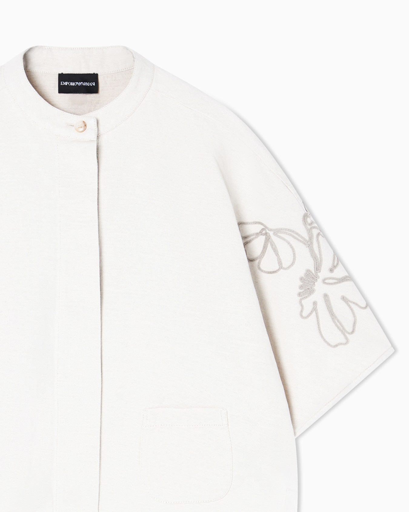Linen-blend canvas shirt jacket with embroidery Slide 4