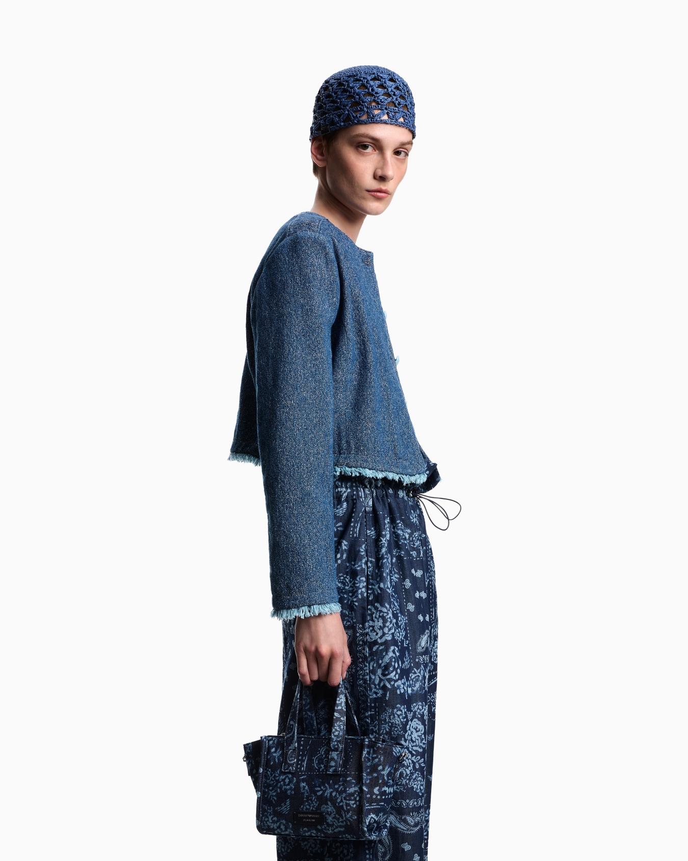 Pantaloni chambray stampa allover Slide 3