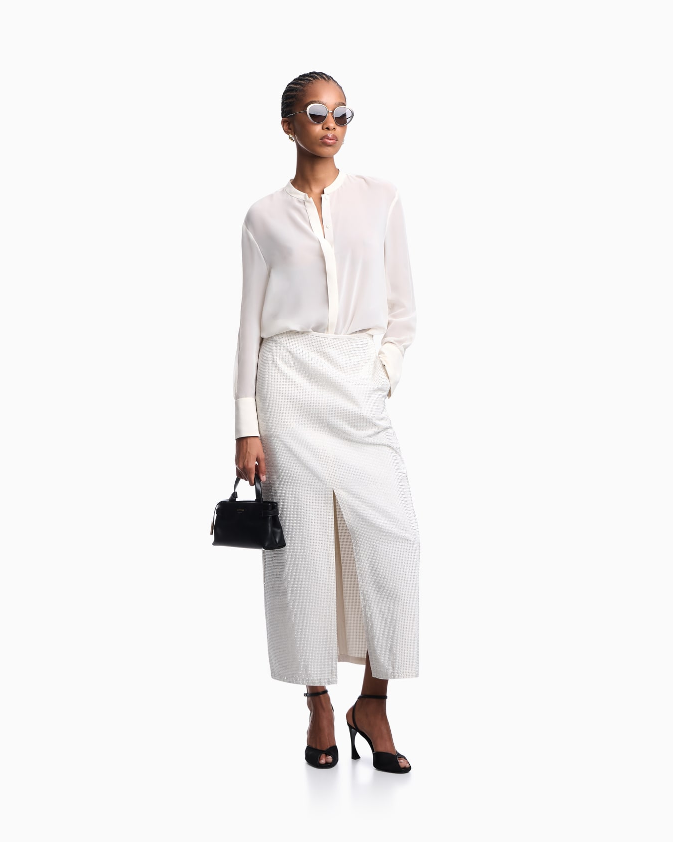 Long drill skirt with all-over micro studs Slide 1