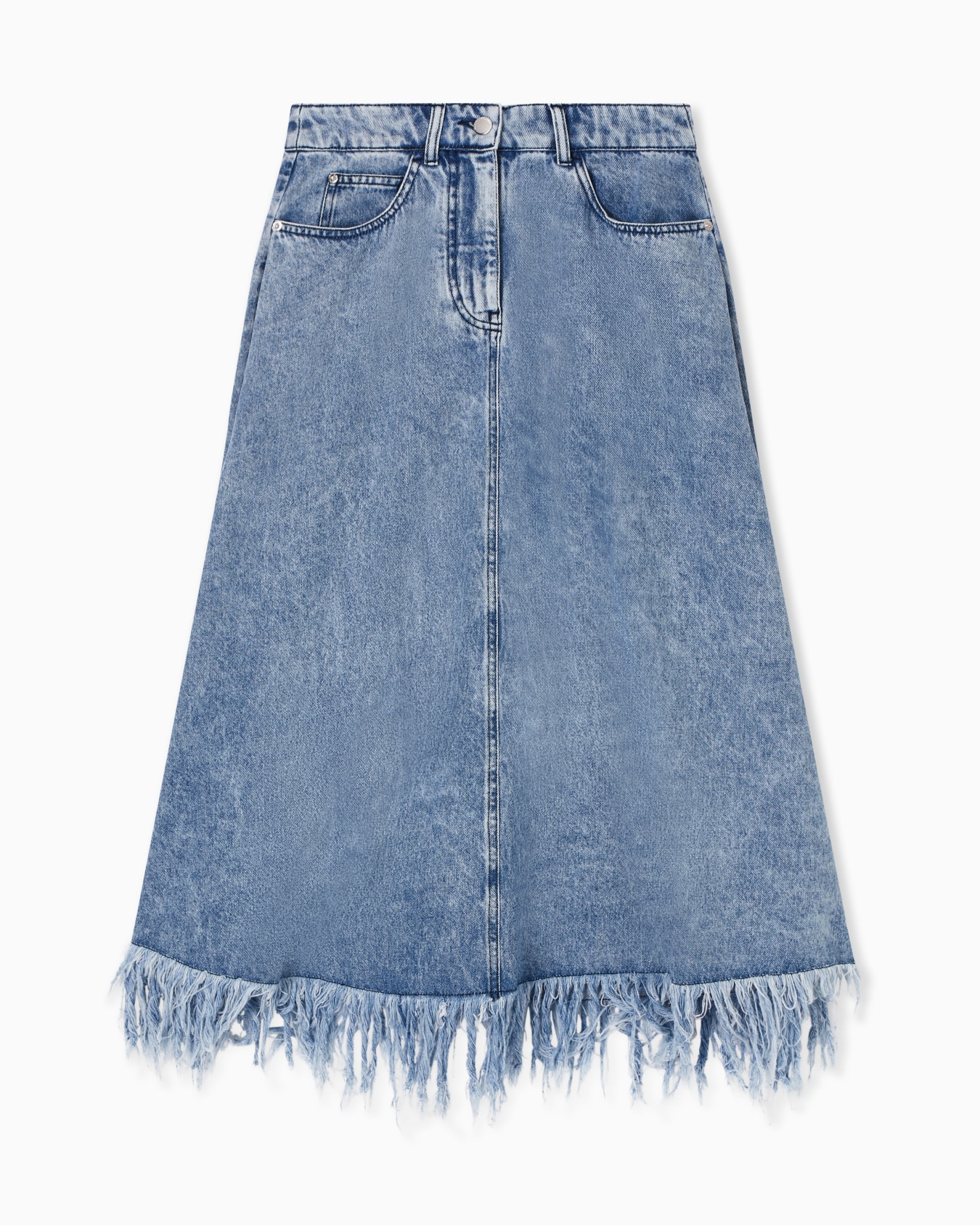 Midi skirt in vintage-look denim with fringes Slide 0