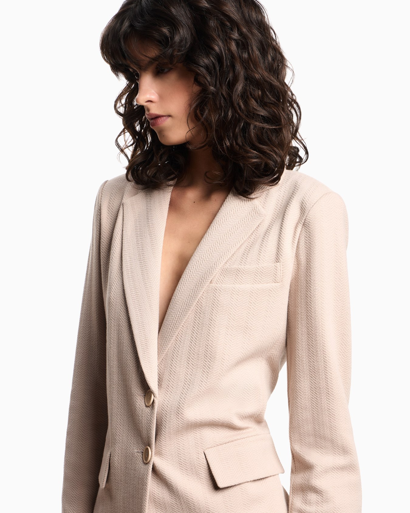 Single-breasted jacket in chevron-patterned stretch jersey Slide 4