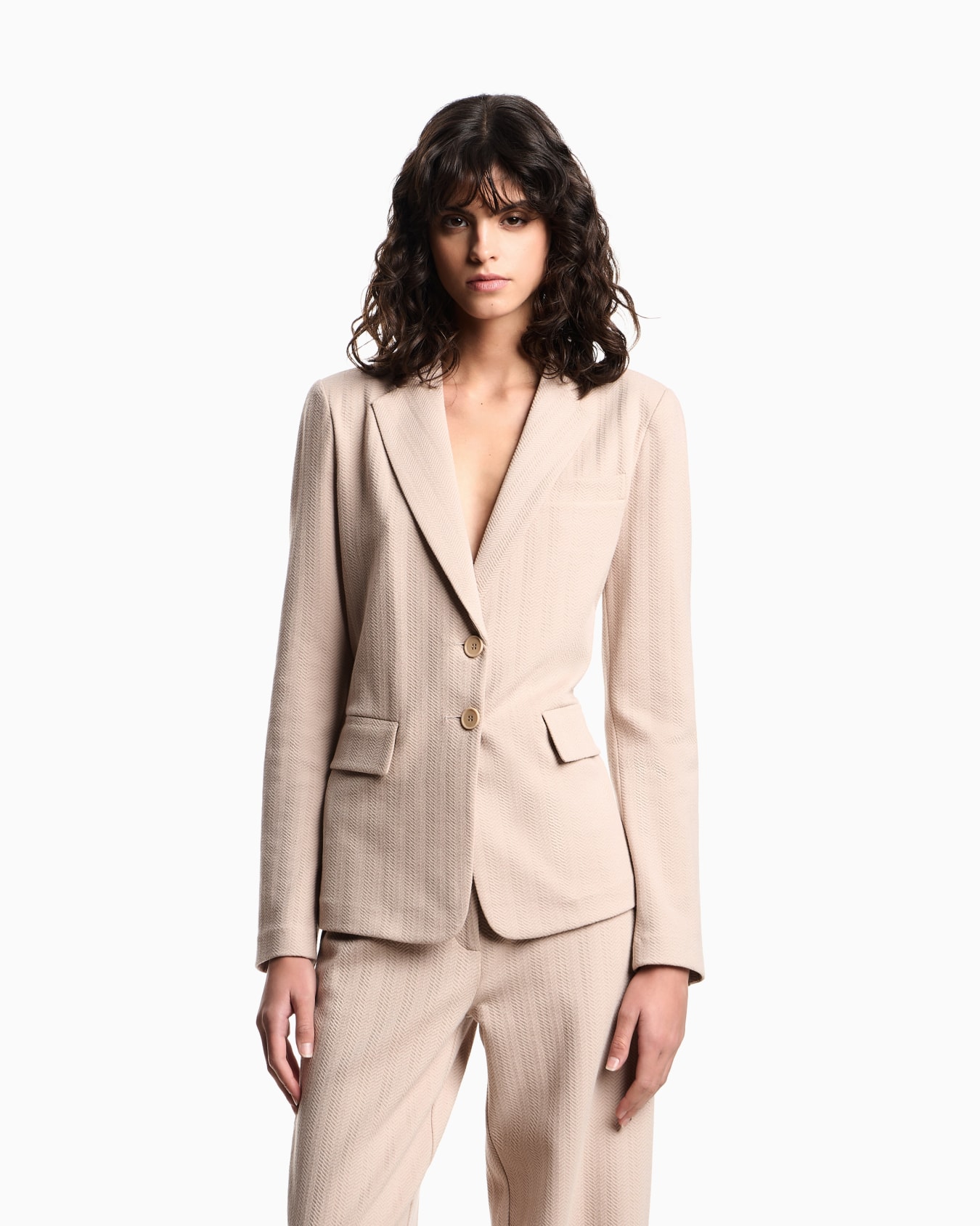 Single-breasted jacket in chevron-patterned stretch jersey Slide 3