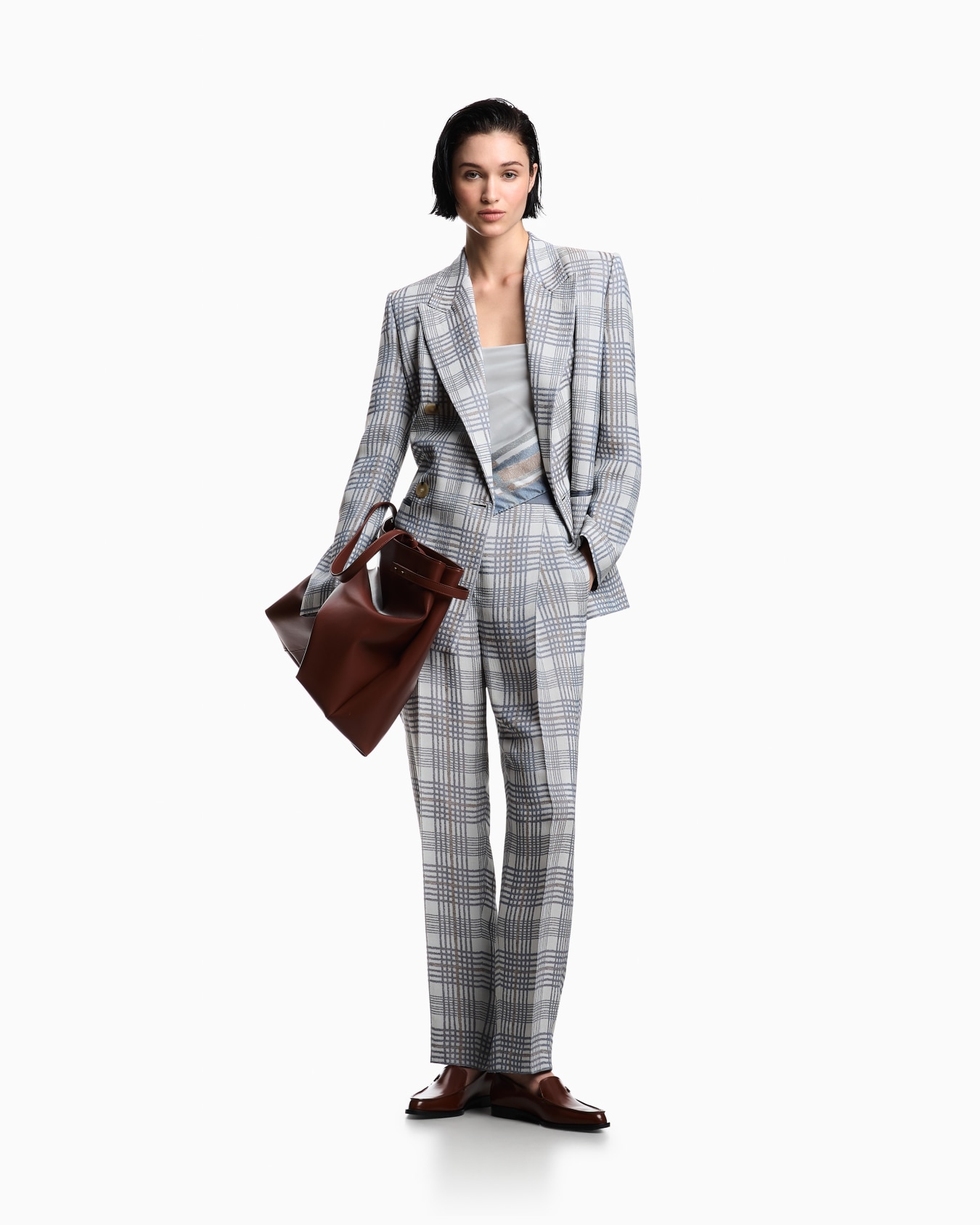 Double-breasted blazer in a check-motif jacquard fabric Slide 2