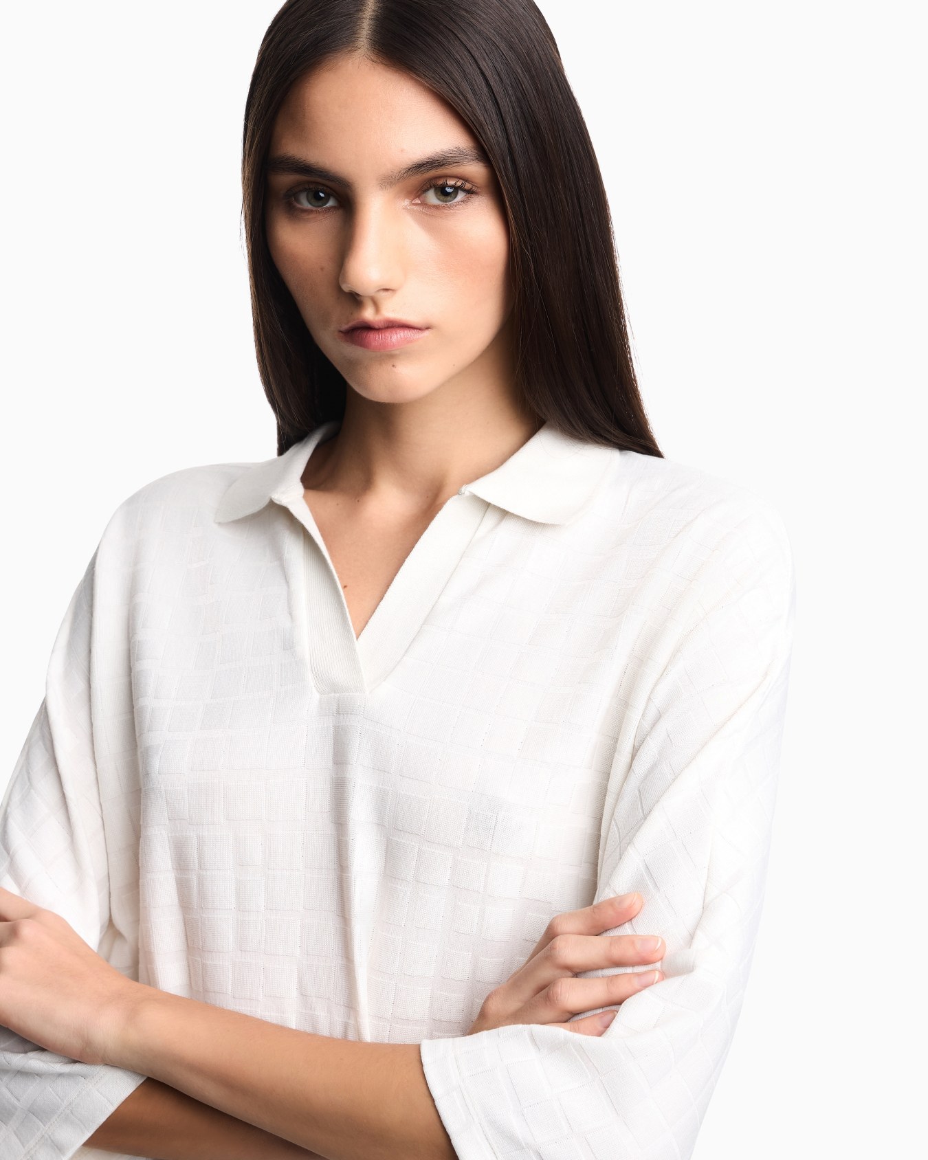 Polo neck sweater in jersey jacquard pattern checks スライドする 4