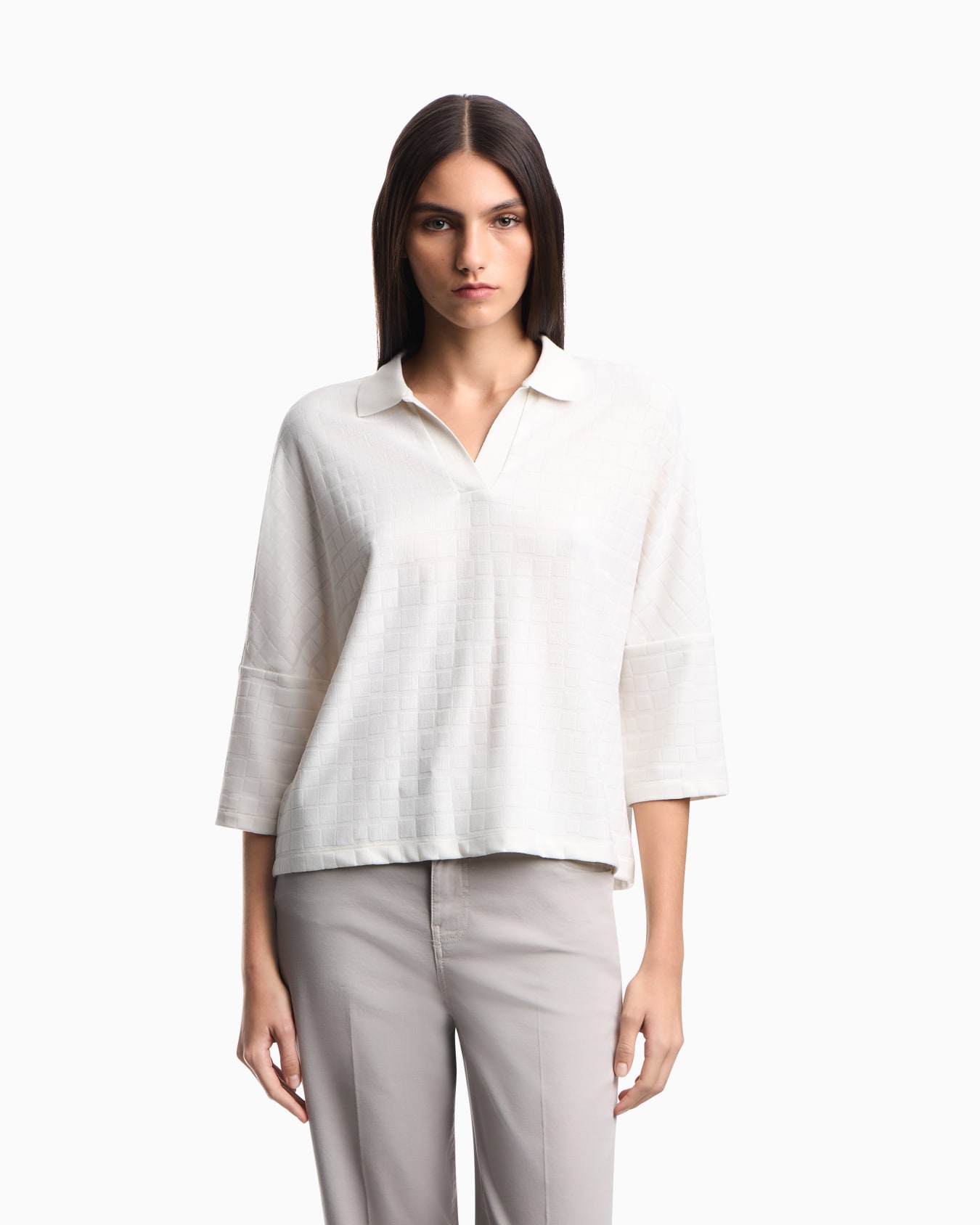 Polo neck sweater in jersey jacquard pattern checks スライドする 3