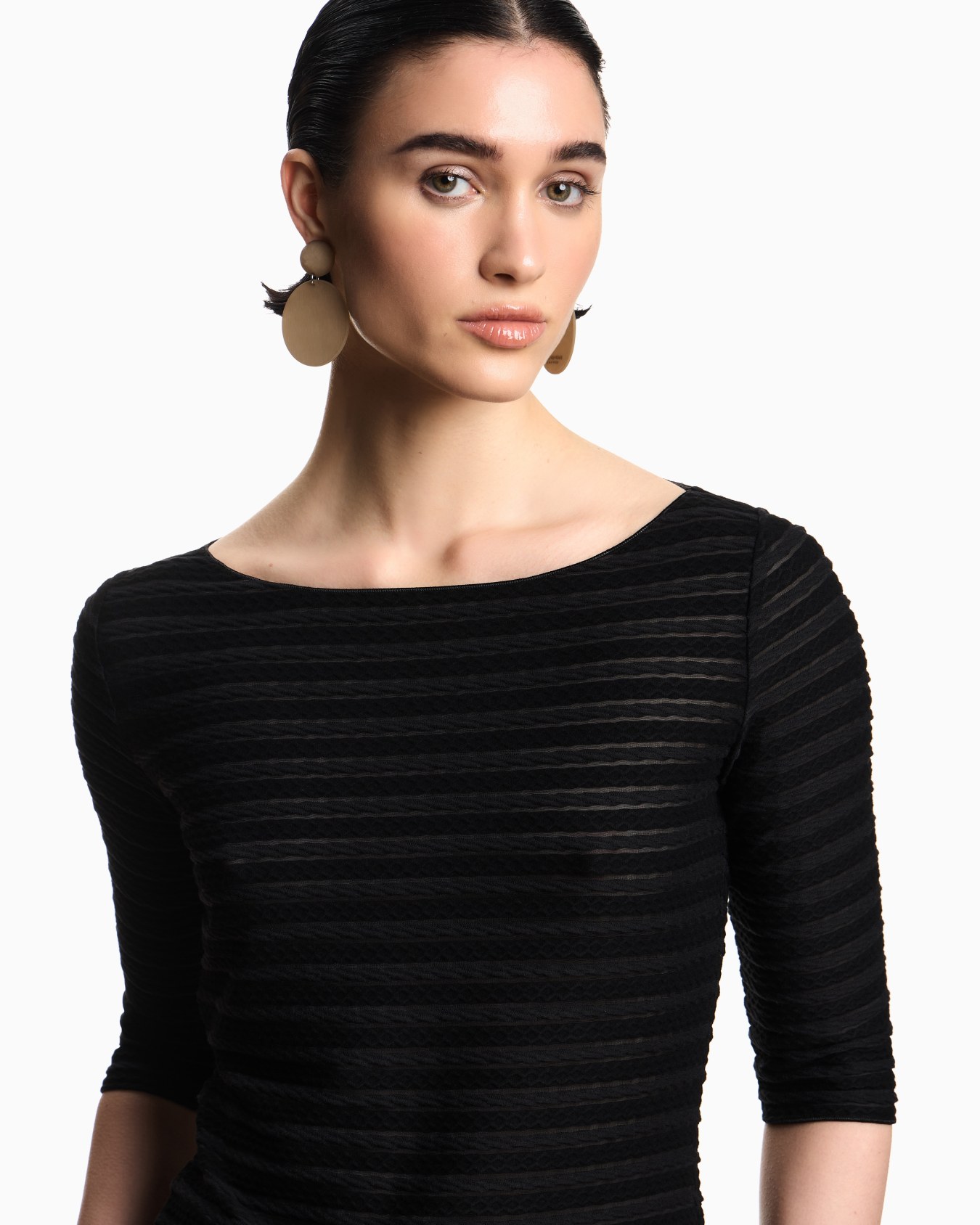 Jumper with three-quarter length sleeves in striped jacquard jersey with a pattern Slide 4