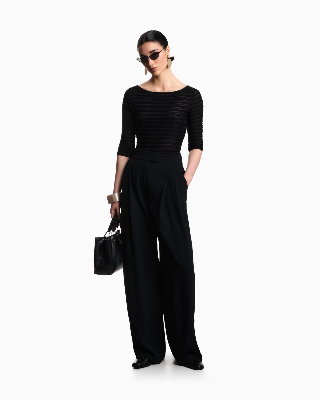 Jumper with three-quarter length sleeves in striped jacquard jersey with a pattern Slide 1