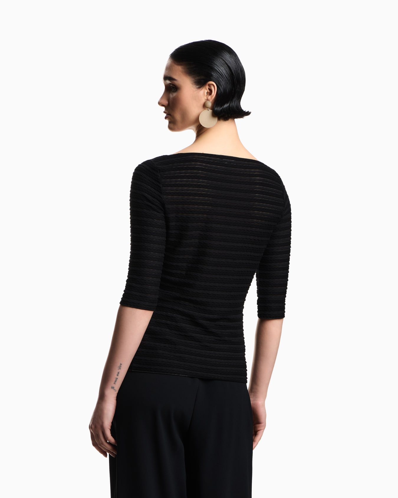 Jumper with three-quarter length sleeves in striped jacquard jersey with a pattern Slide 2