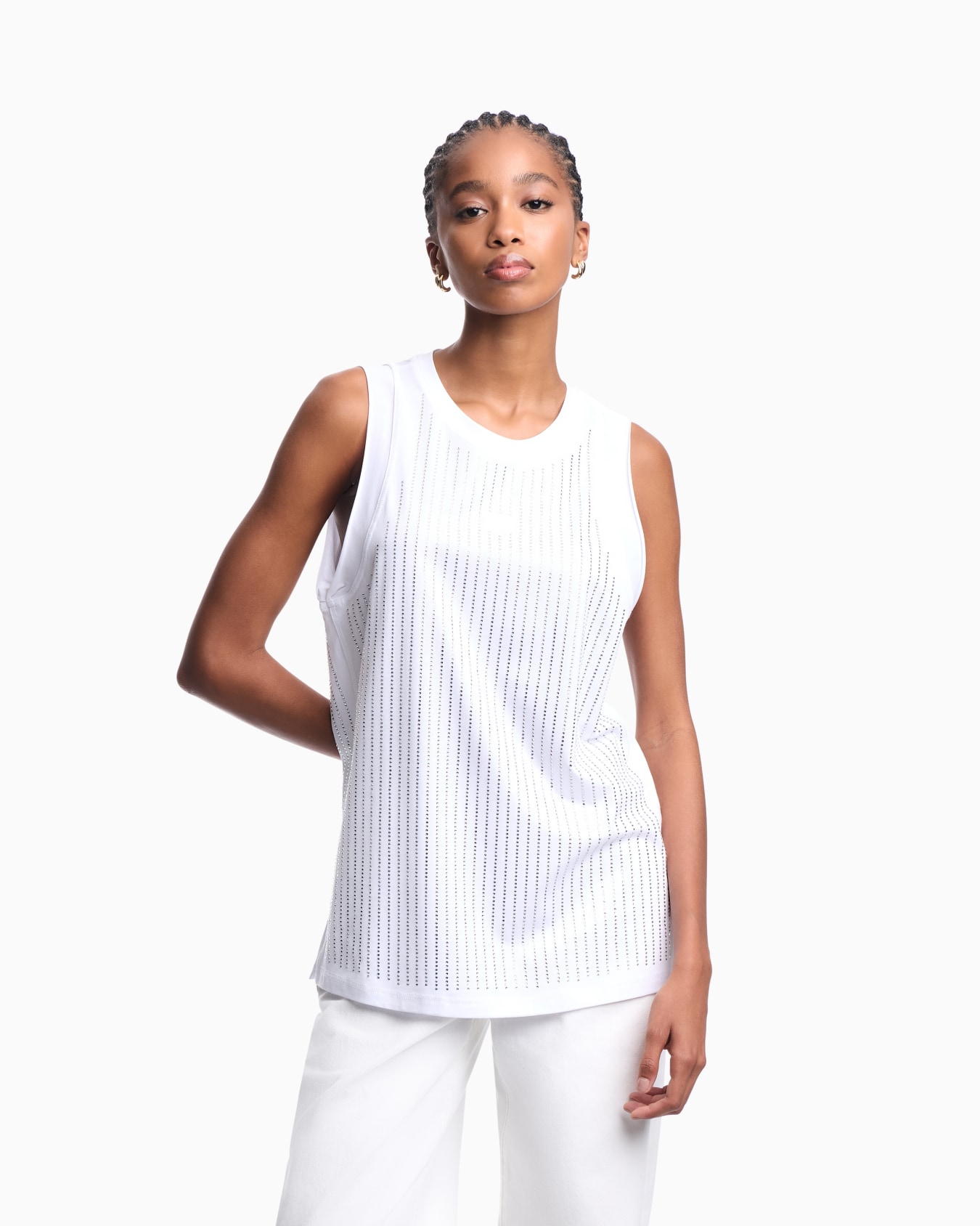 Mercerised tank top with rhinestones Slide 3