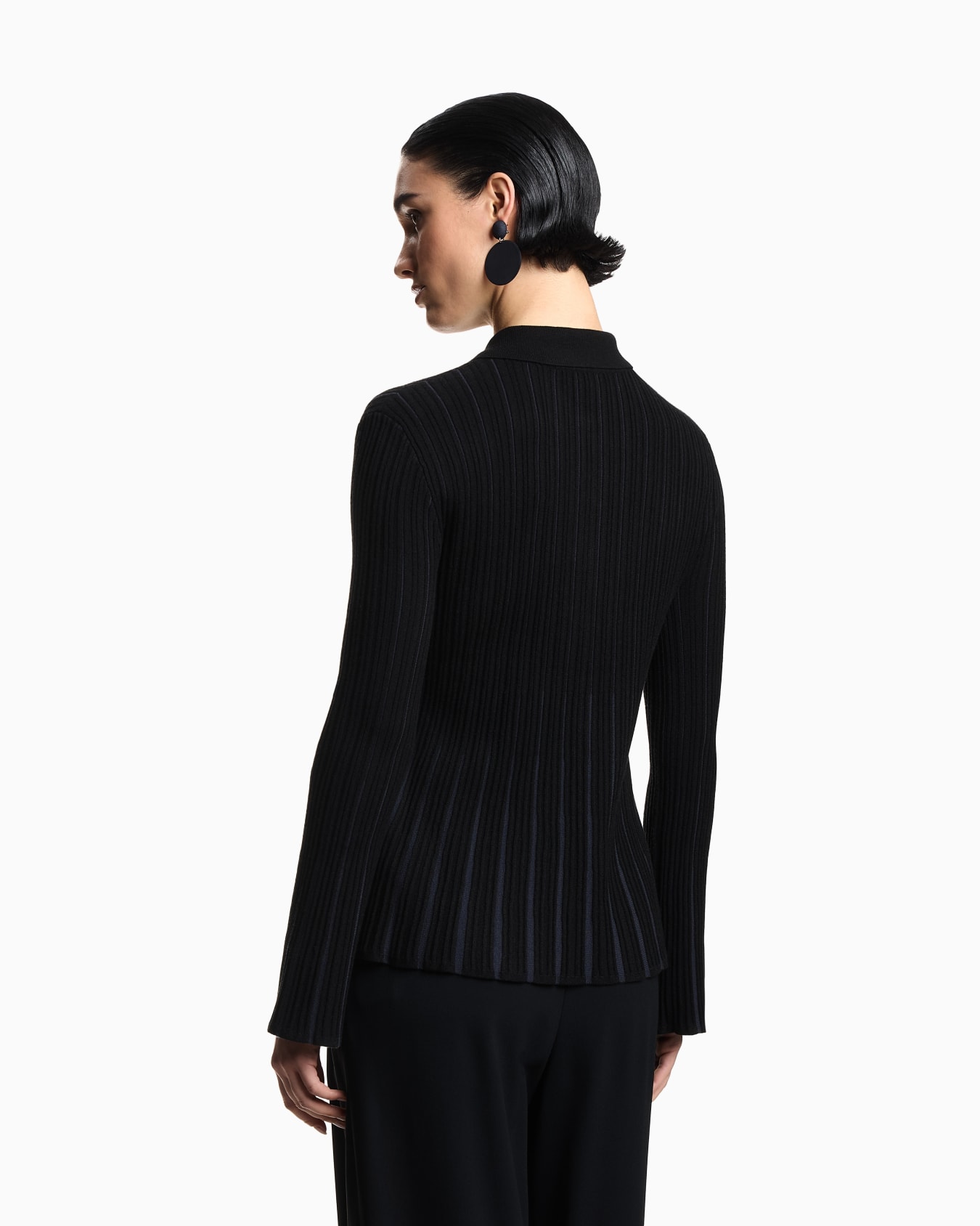 Classic-collar cardigan in plated rib knit Slide 2