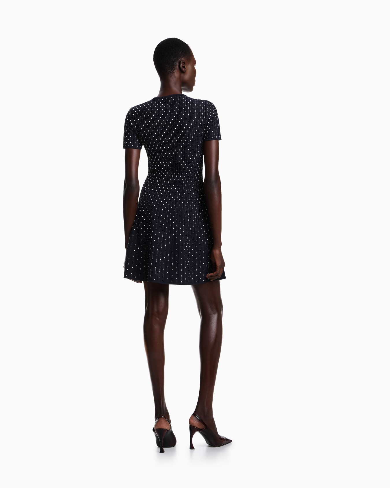 Abito corto in maglia unita di viscosa jacquard a pois Slide 2