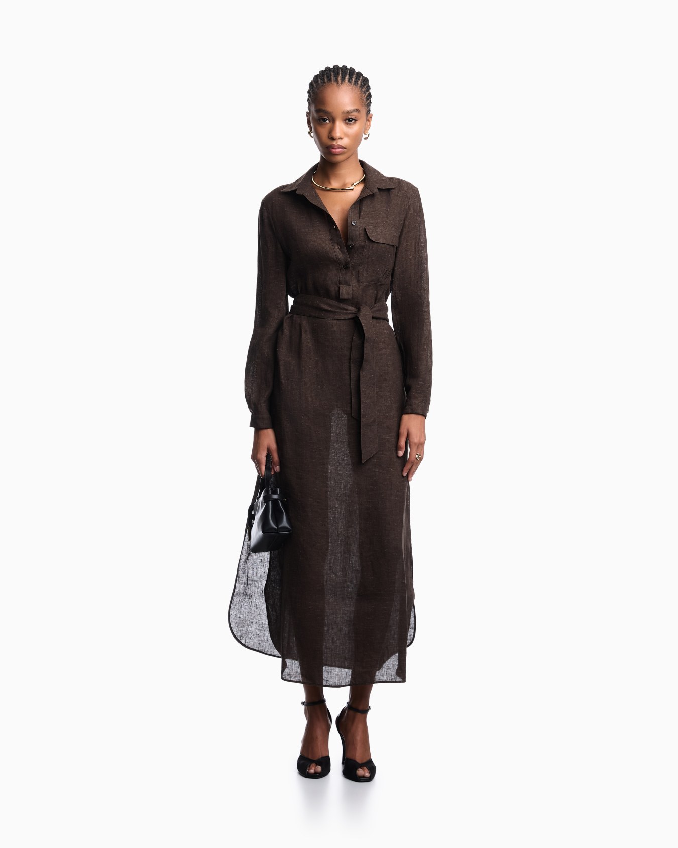 Icon linen chambray dress with sash Slide 1