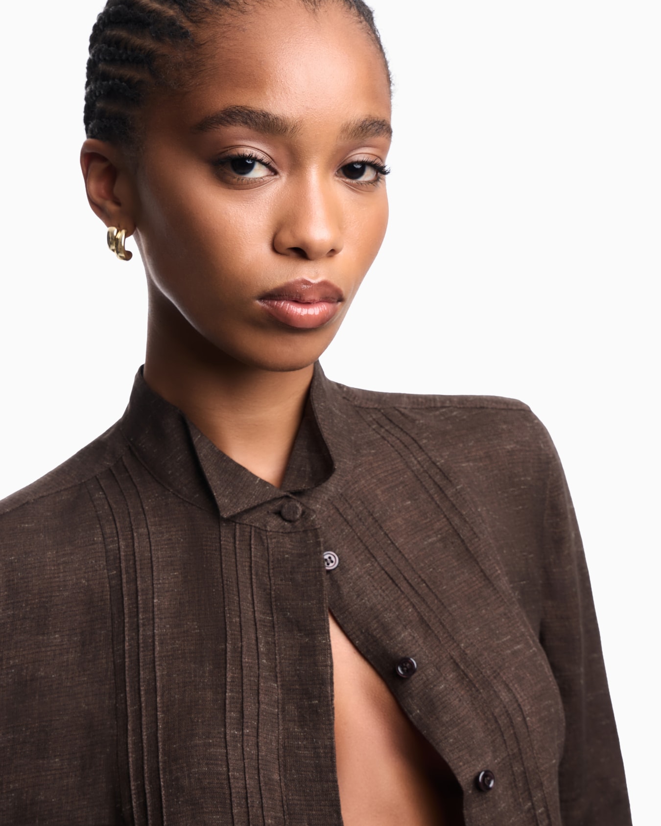 Icon シャツ リネンシャンブレー プラストロン スライドする 4