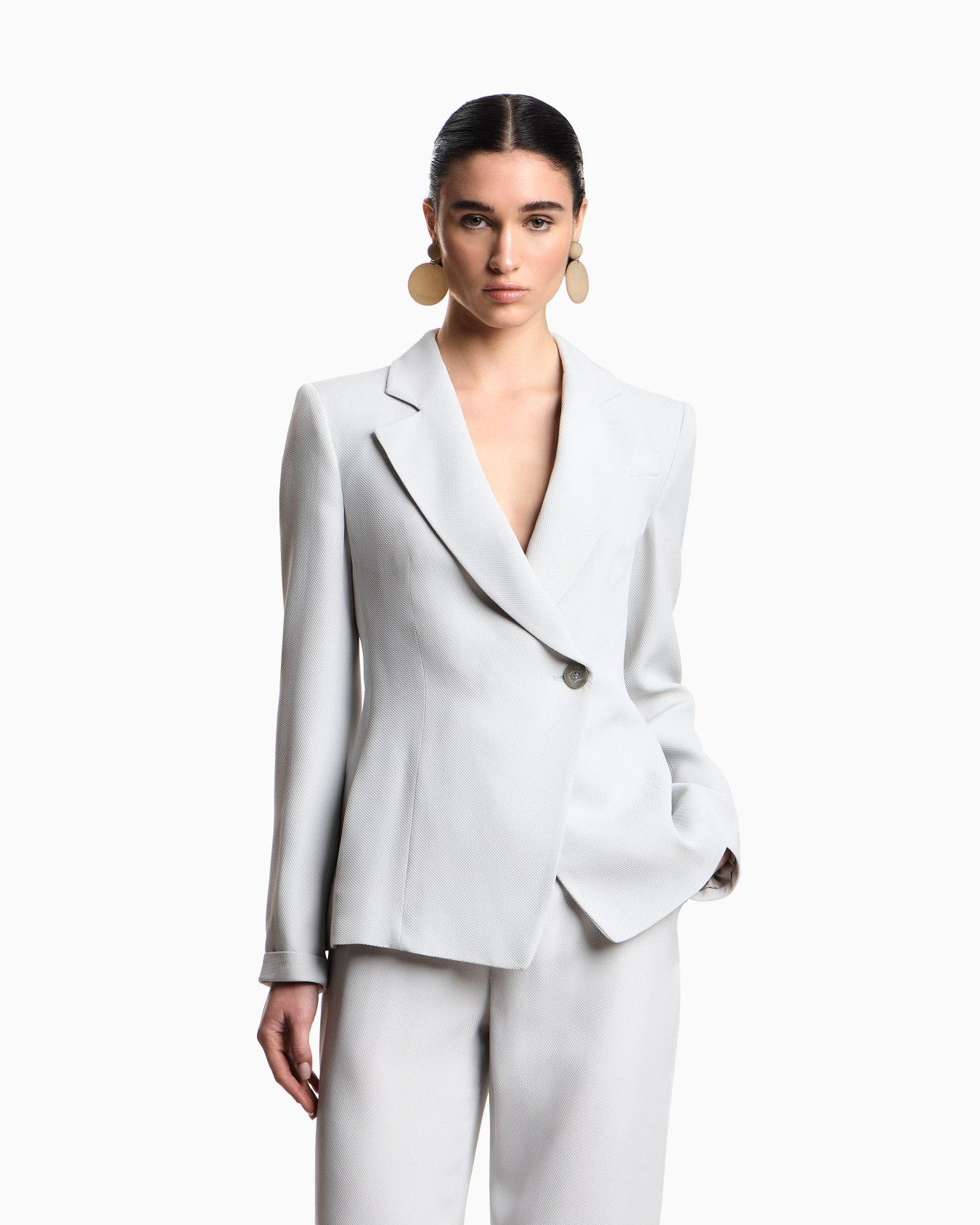 Icon single-breasted jacket in flowing, armure fabric Slide 3