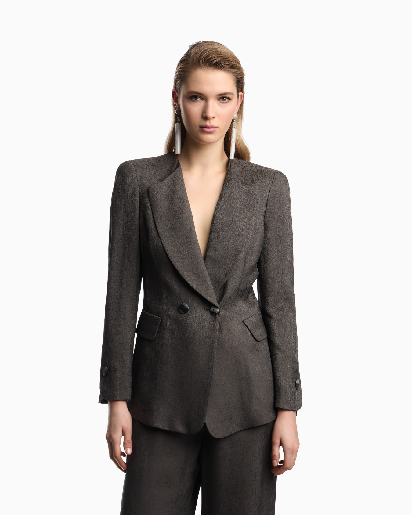 Icon double-breasted jacket in armure jacquard Slide 3