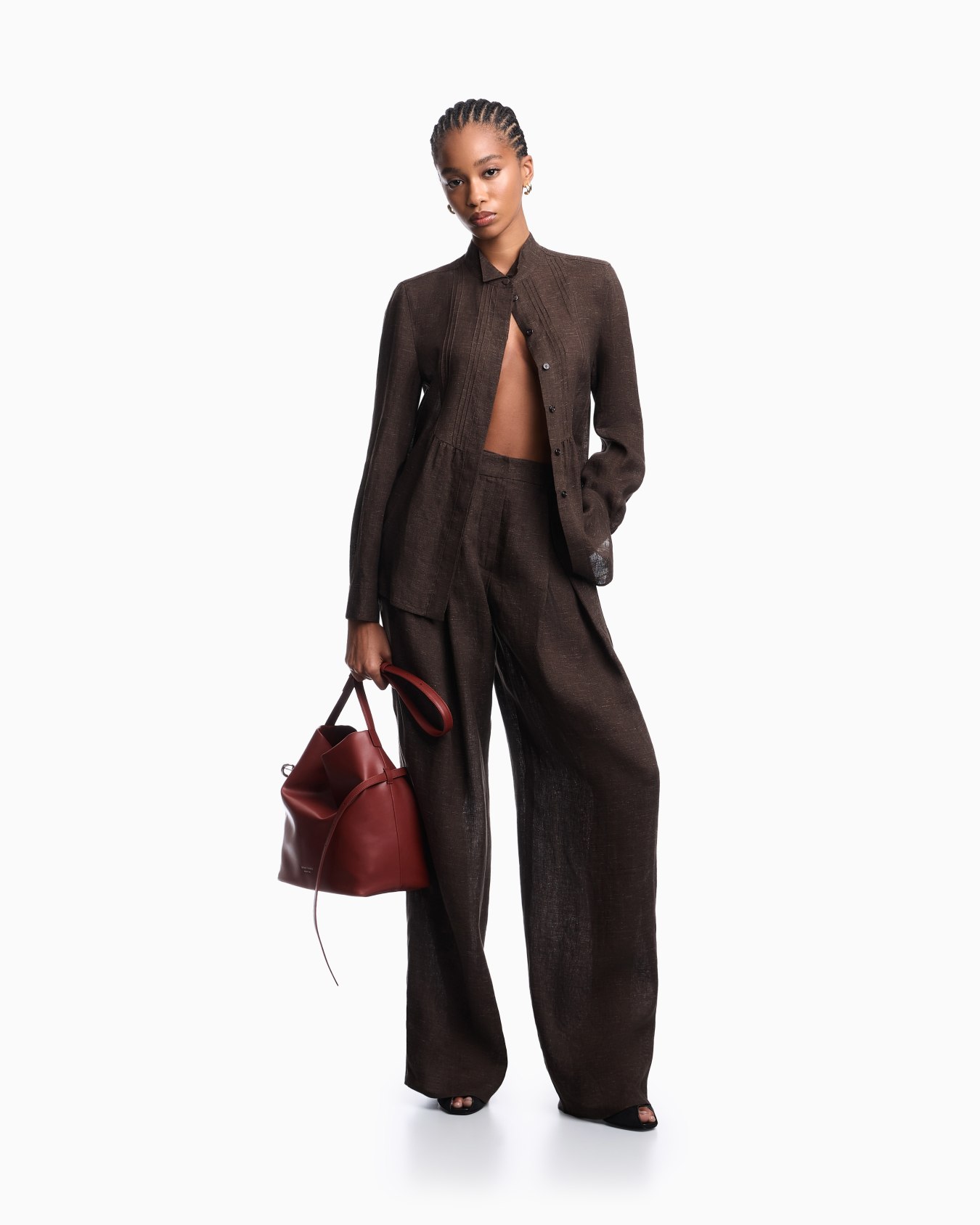 Icon linen chambray trousers with godet pleats Slide 1