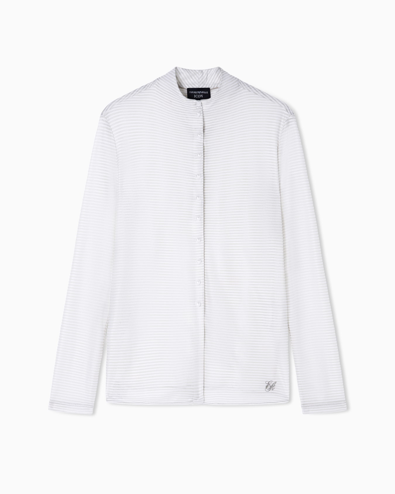 Icon Bluse aus leichtem, gestreiftem Jersey mit Grandad-Kragen Folie 0
