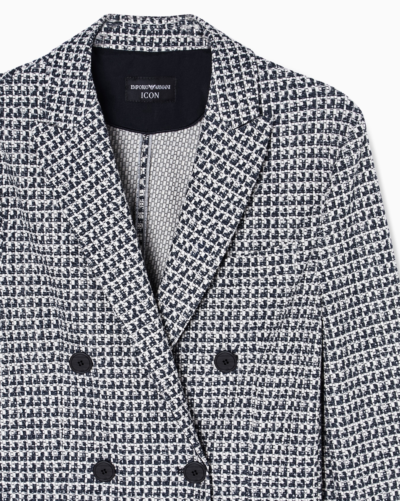 Double-breasted blazer in knit-effect jersey with optical Icon print Slide 4