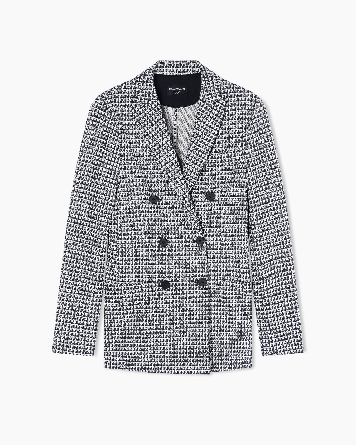 Double-breasted blazer in knit-effect jersey with optical Icon print Slide 0