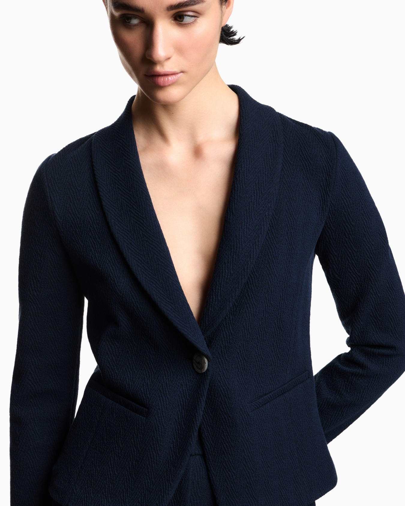 Giacca scollo scialle in jersey jacquard chevron Icon Slide 4