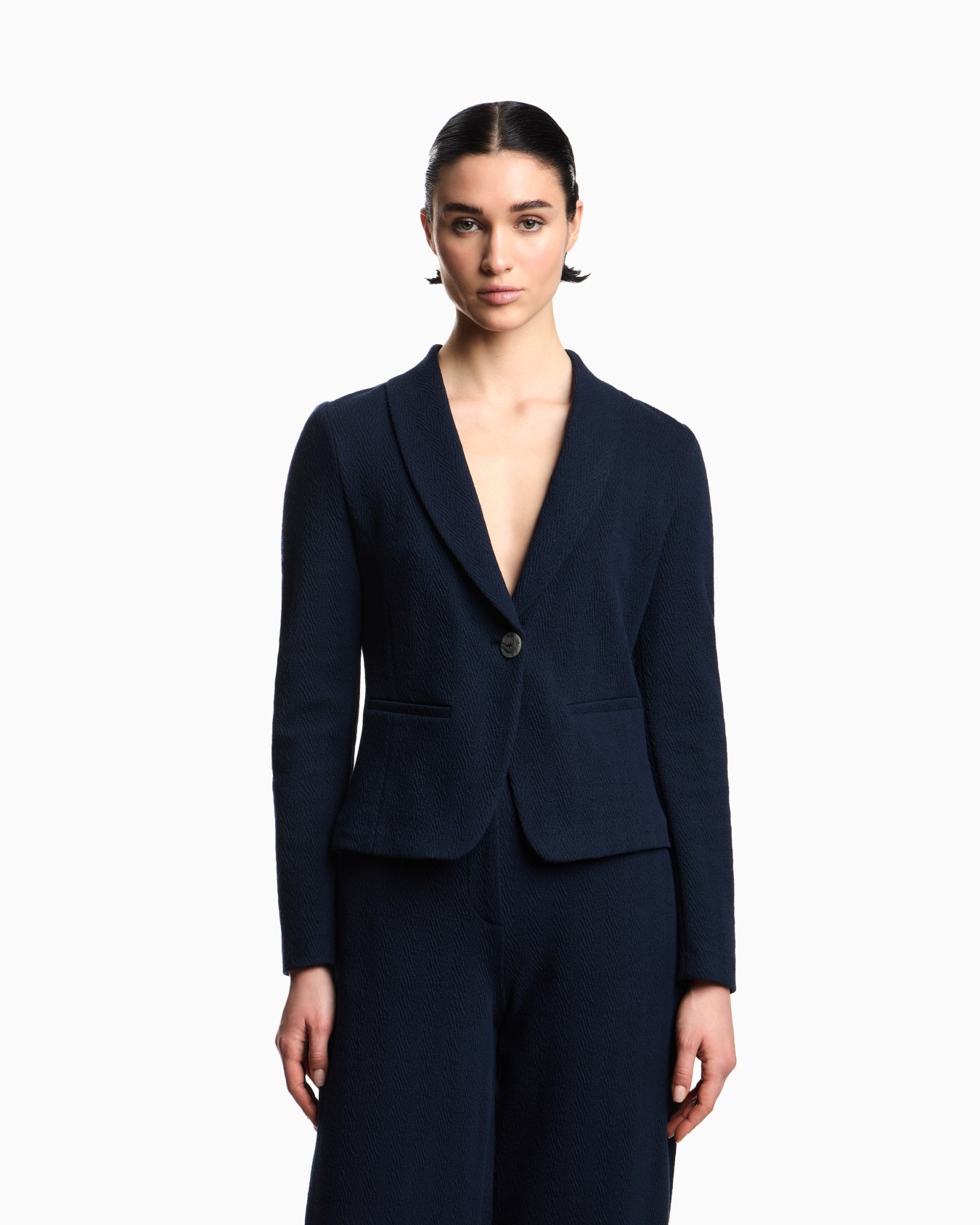 Giacca scollo scialle in jersey jacquard chevron Icon Slide 3