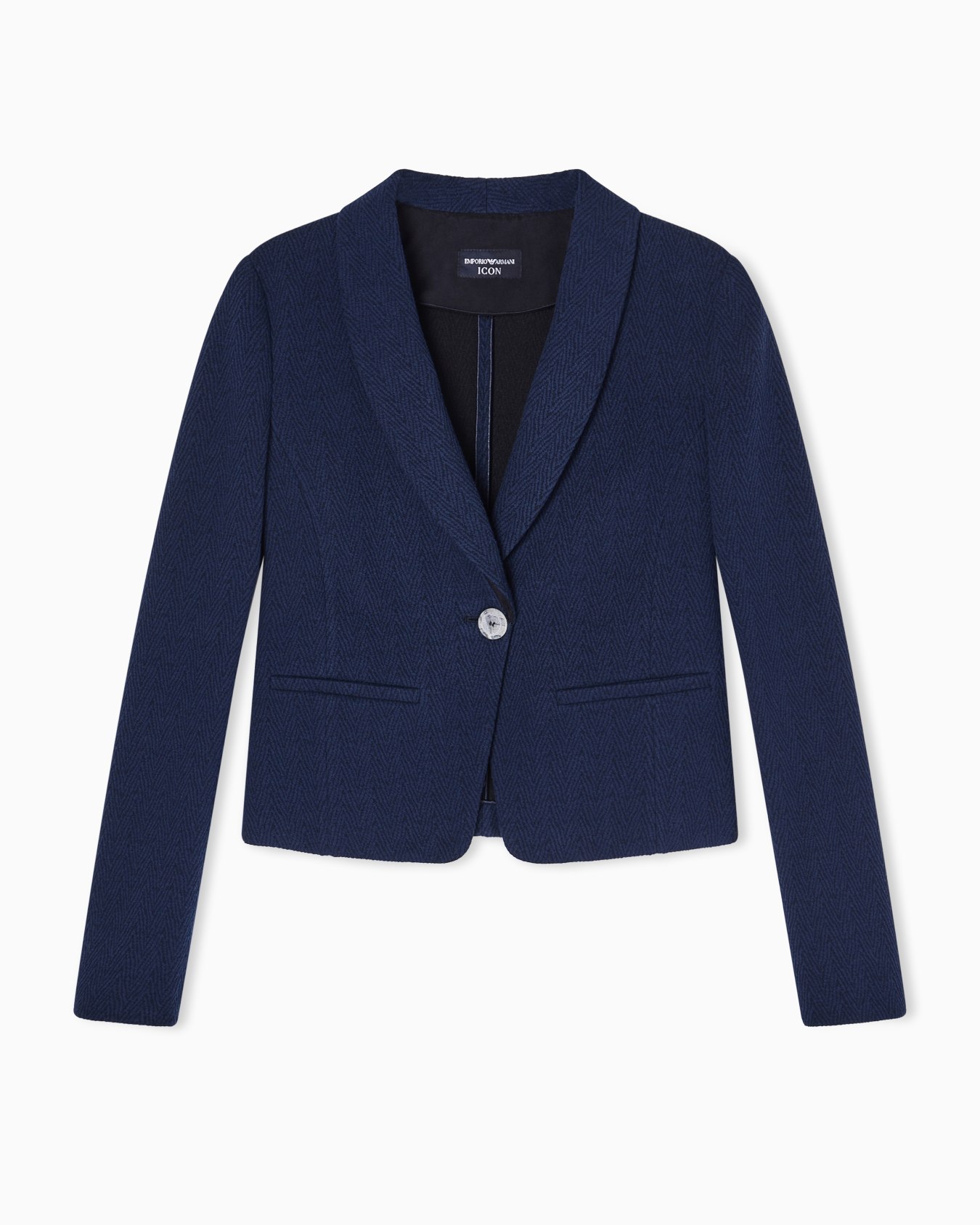 Shawl-neck jacket in Icon chevron jacquard jersey Slide 0