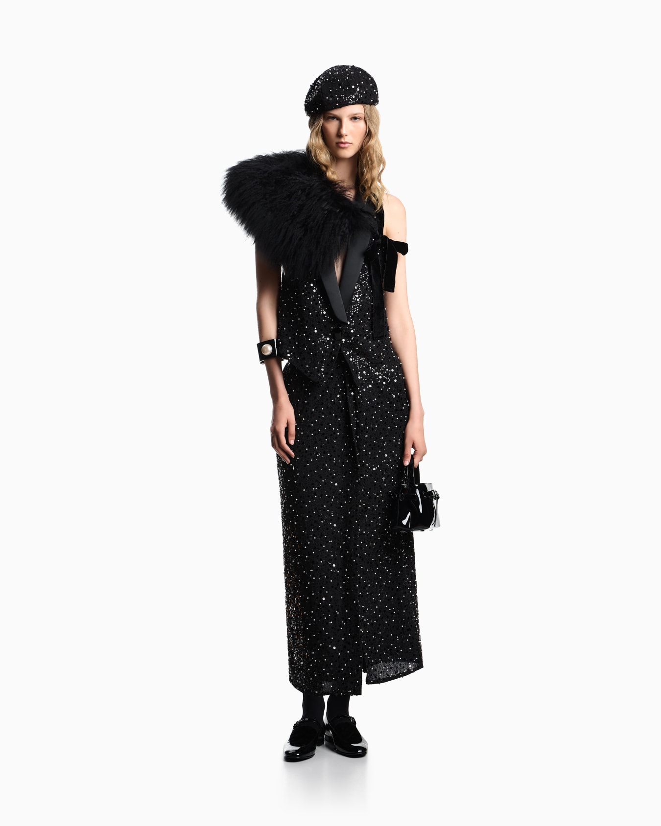 Georgette waistcoat with all-over beads and sequins Slide 1