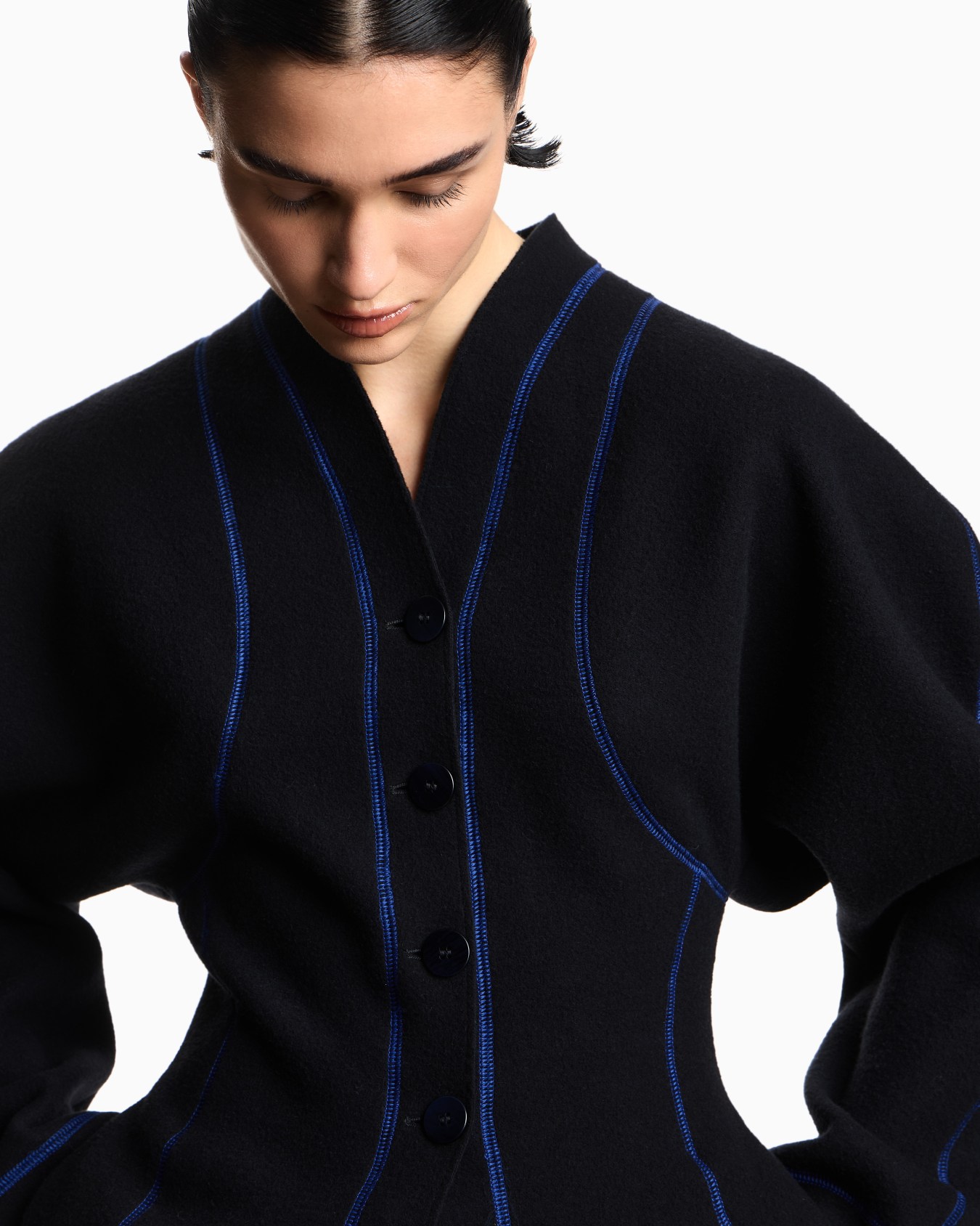 Wool cloth jacket with contrasting stitching Slide 4