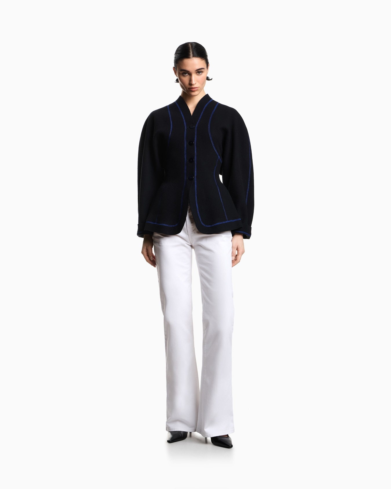 Wool cloth jacket with contrasting stitching Slide 1