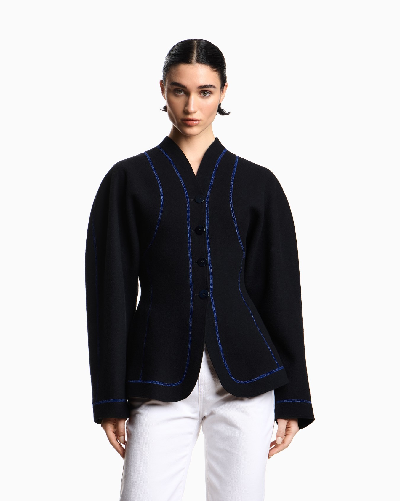 Wool cloth jacket with contrasting stitching Slide 3