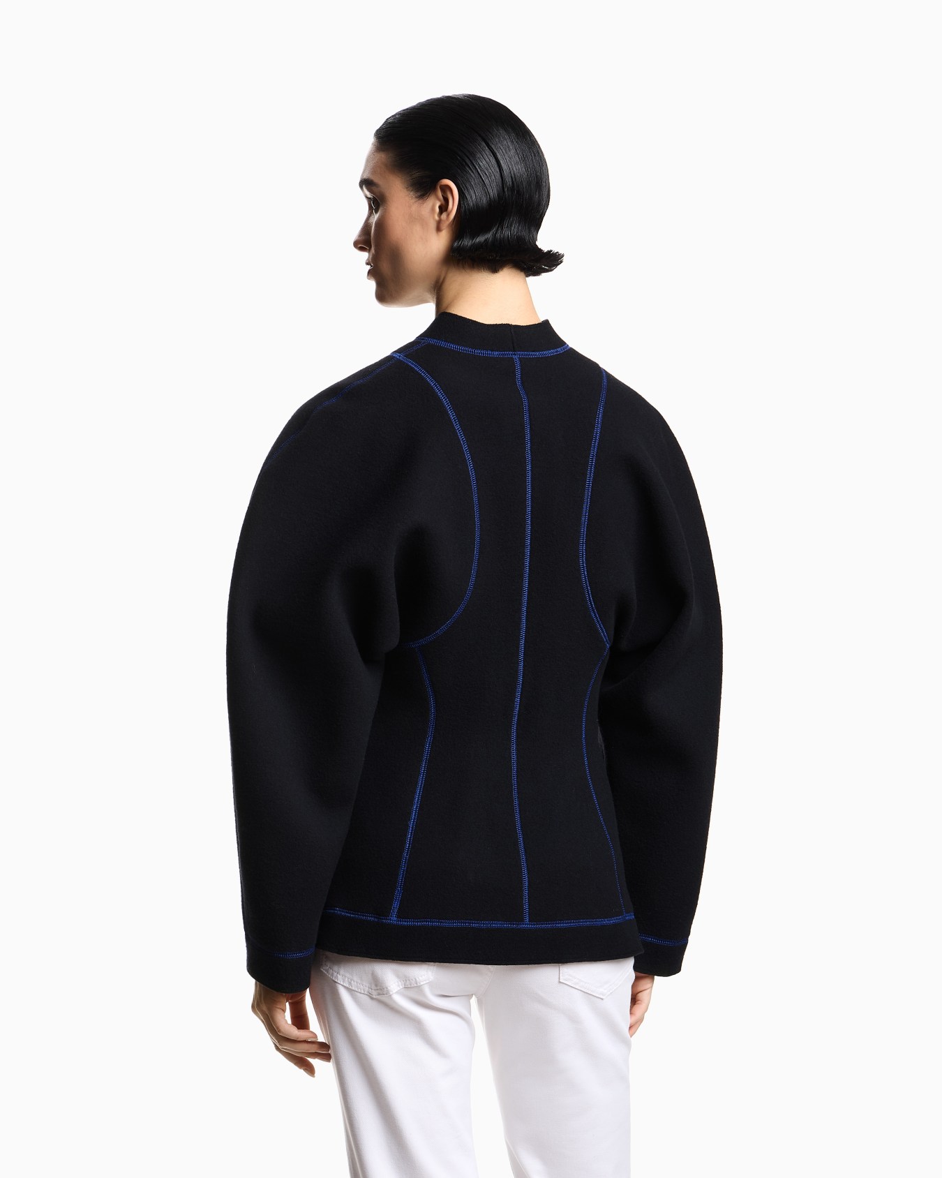 Wool cloth jacket with contrasting stitching Slide 2