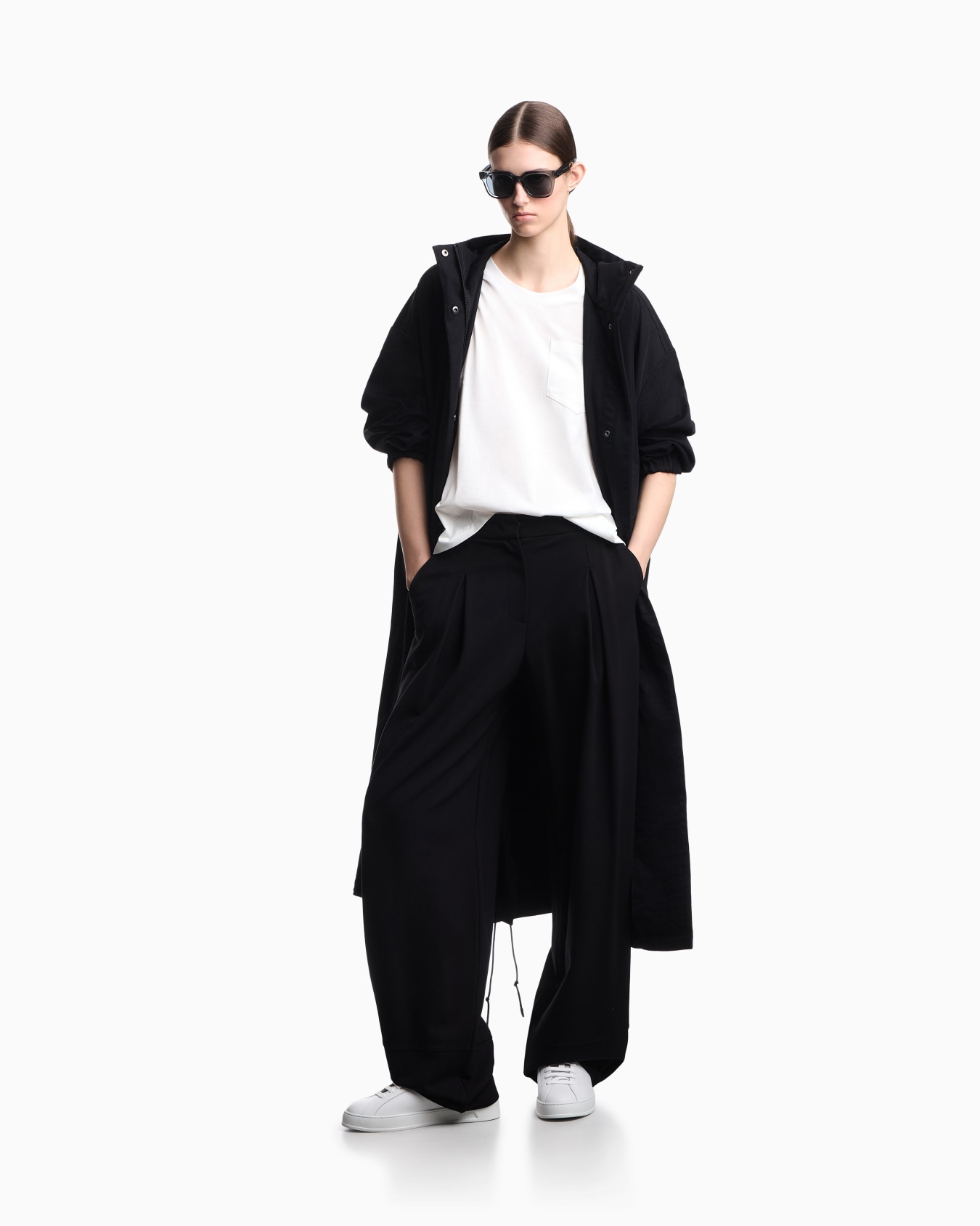 Nylon twill hooded trench coat Slide 1