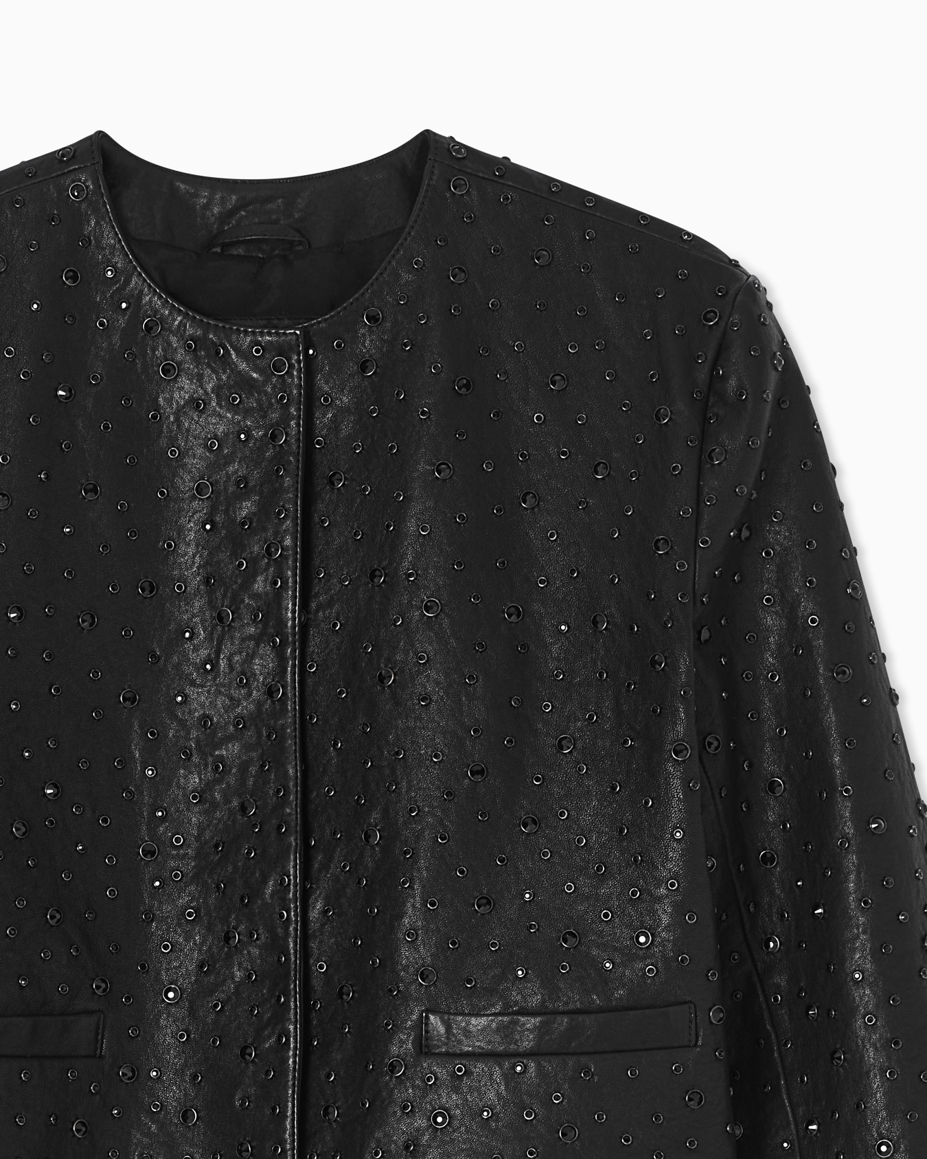 Giacca boxy in nappa di agnello vegetale con cristalli all over Slide 4