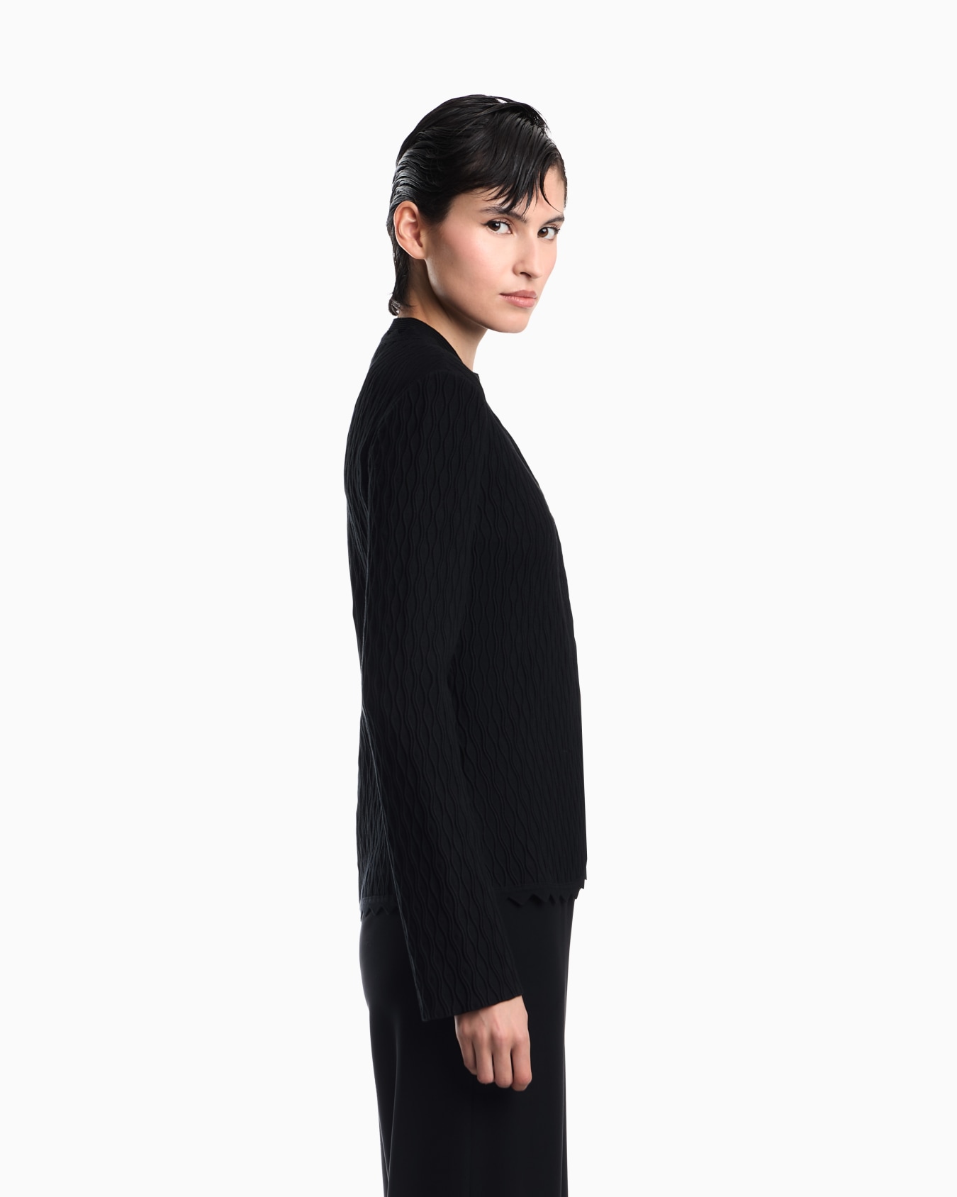 Double ottoman blazer with wavy texture and scalloped edges Slide 7