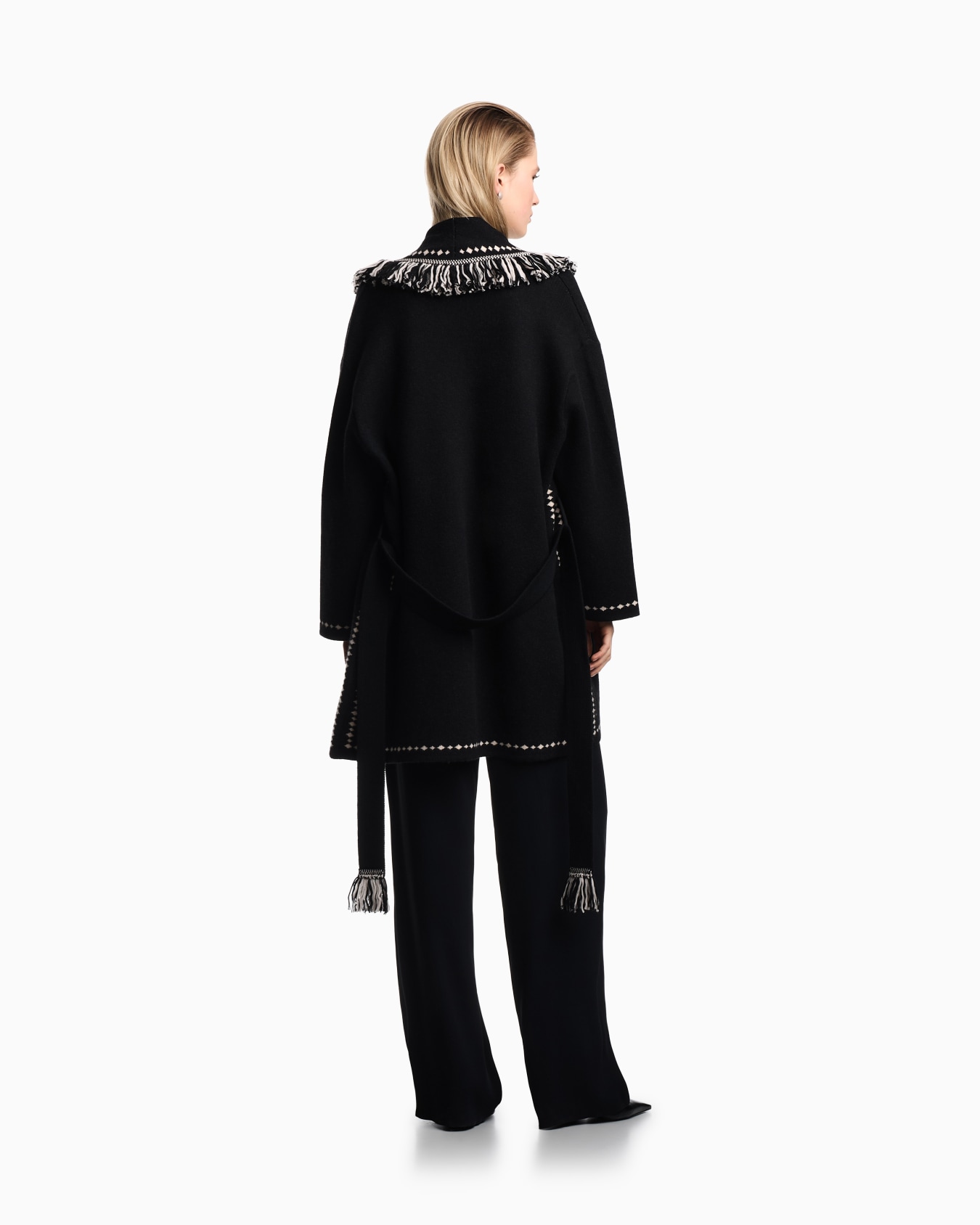 Maxi-Cardigan mit Fransen an den Säumen und Jacquard-Muster Folie 2