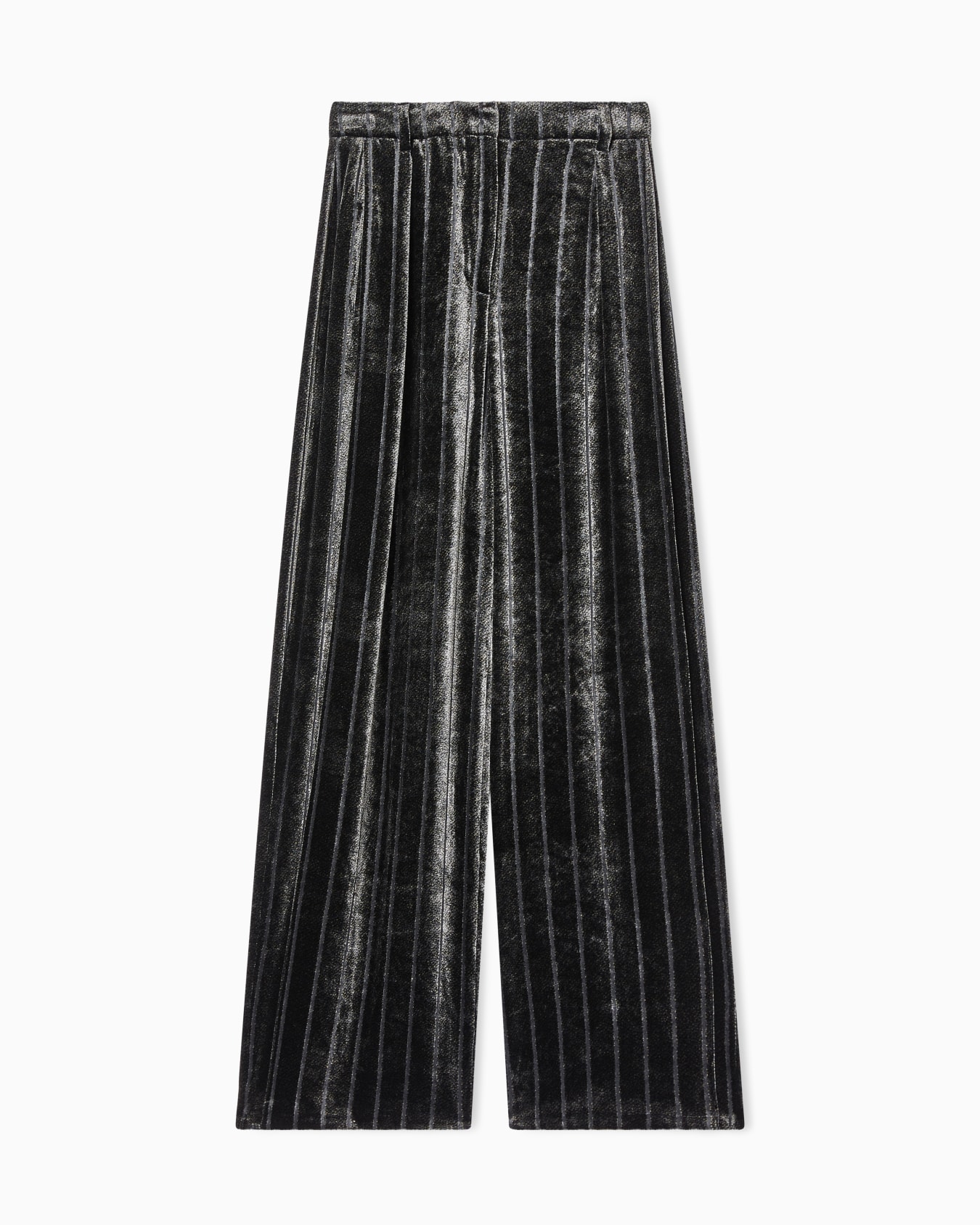 Velvet trousers with pleats with a devoré pinstriped motif Slide 0