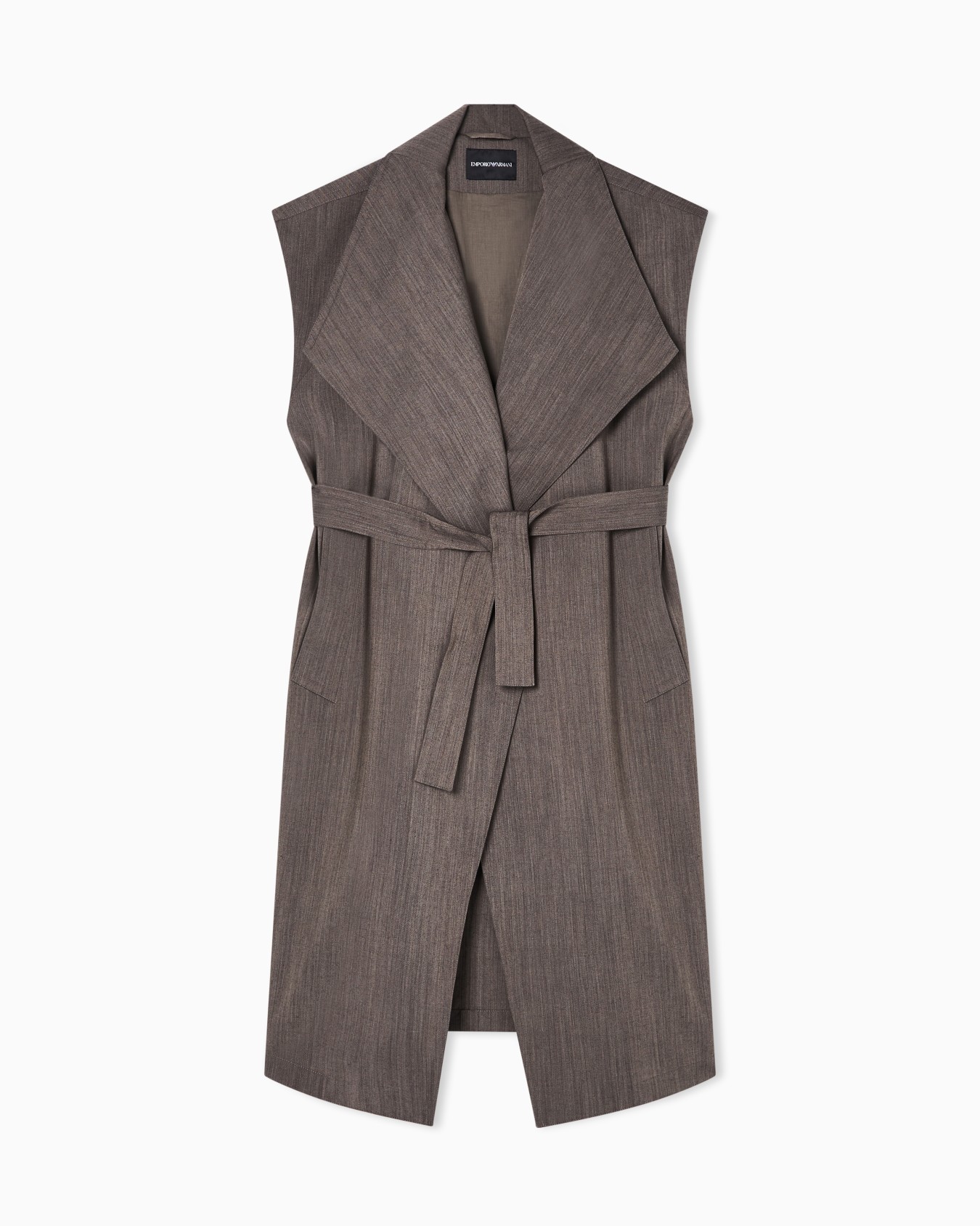 Sleeveless overcoat in fresh wool with belt Slide 0