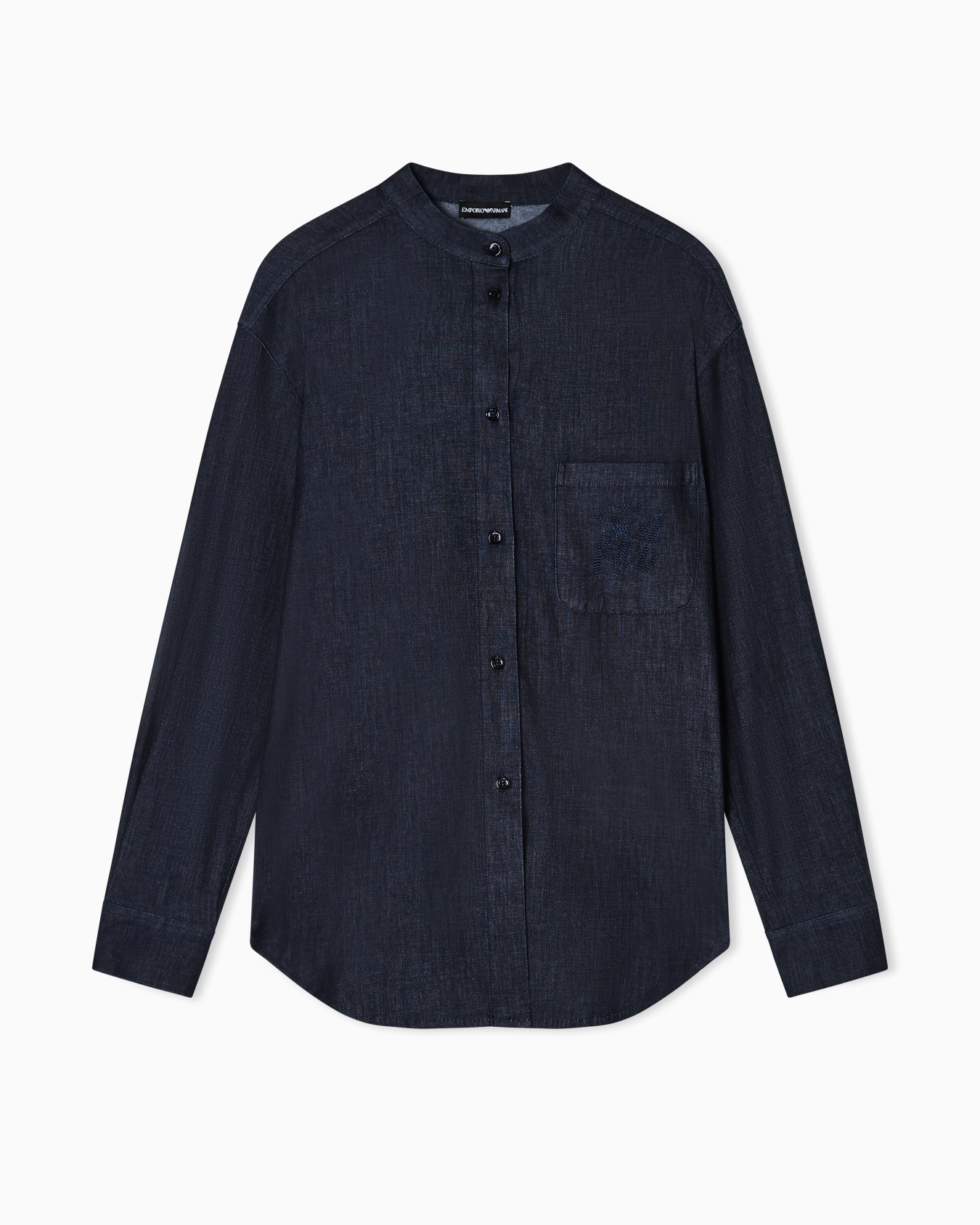 Guru collar shirt in lightweight denim with pocket embroidery Slide 0