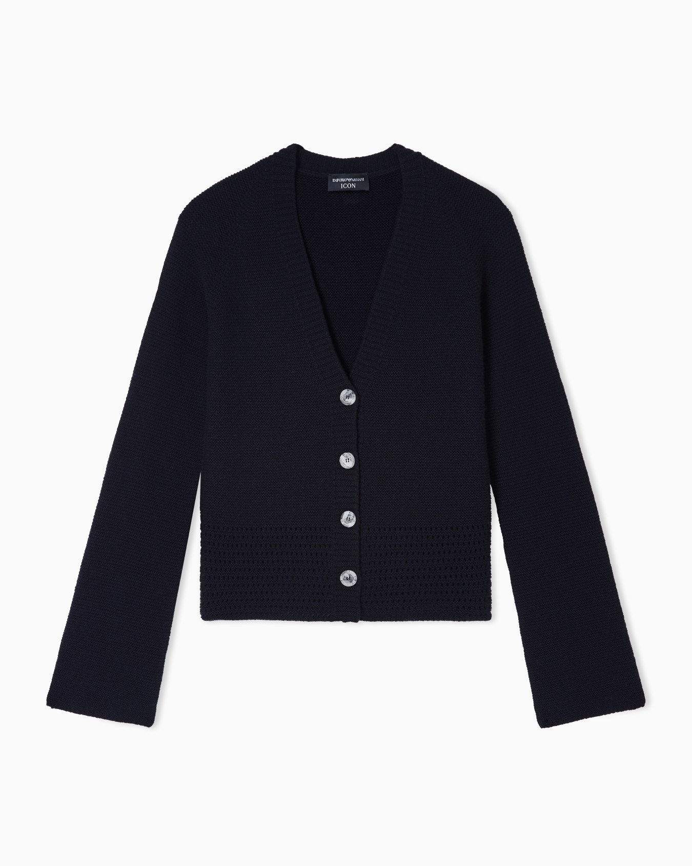 Cardigan scollo V in lana punto links con traforo Icon Slide 0