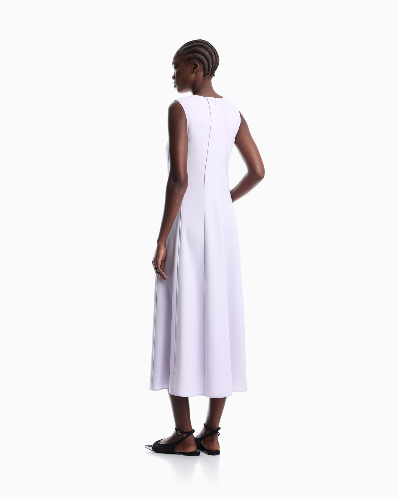 Sleeveless dress in techno cady with vertical piping Slide 4