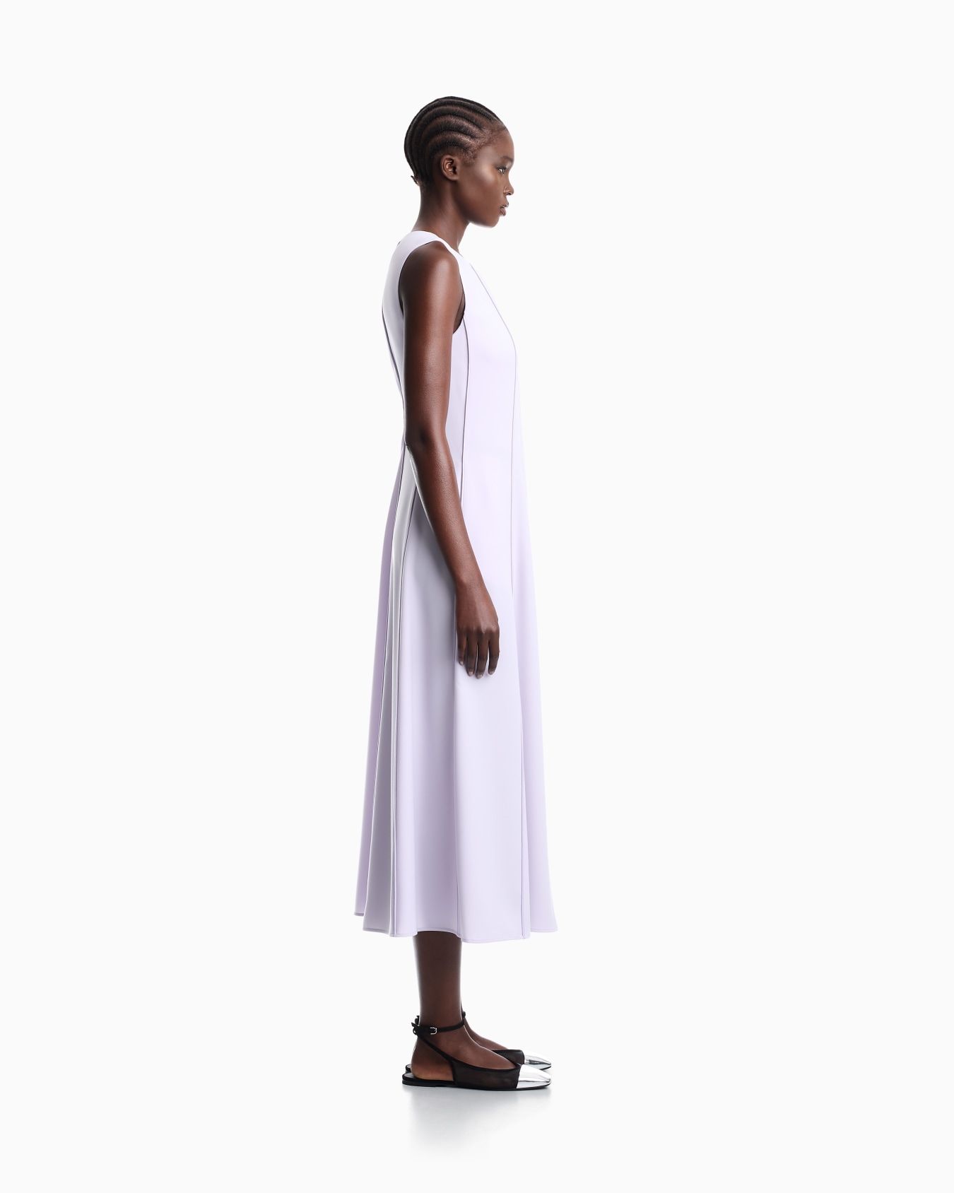 Sleeveless dress in techno cady with vertical piping Slide 6