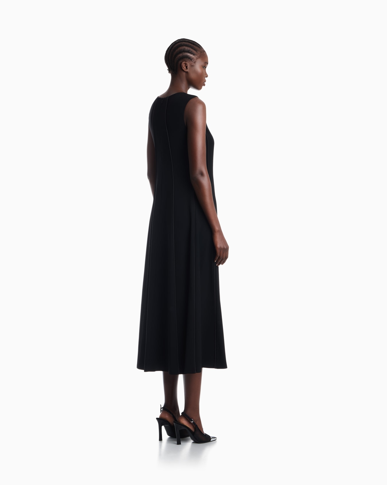 Sleeveless dress in techno cady with vertical piping Slide 4