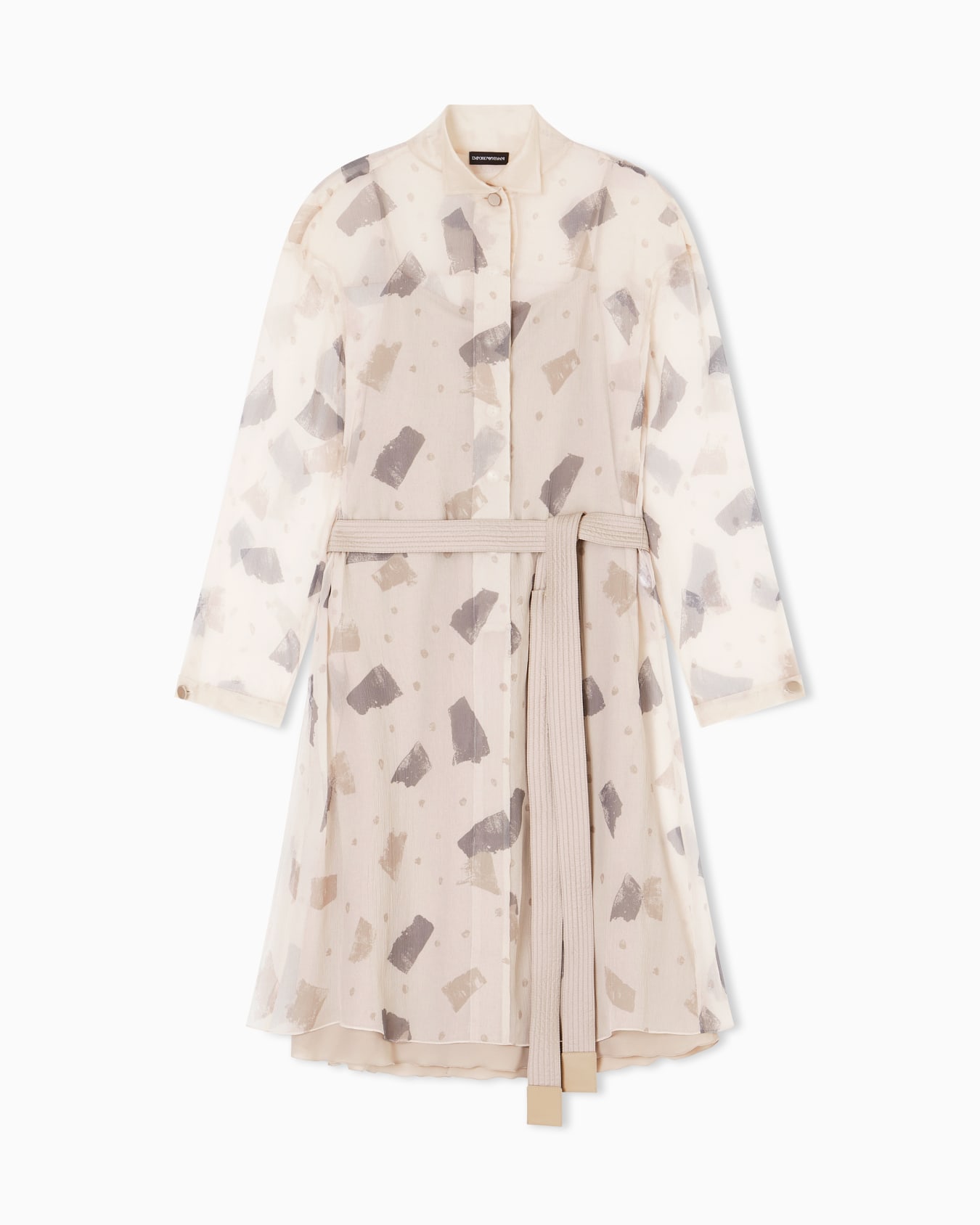 Shirt dress in pure silk creponne with geometric print Slide 0