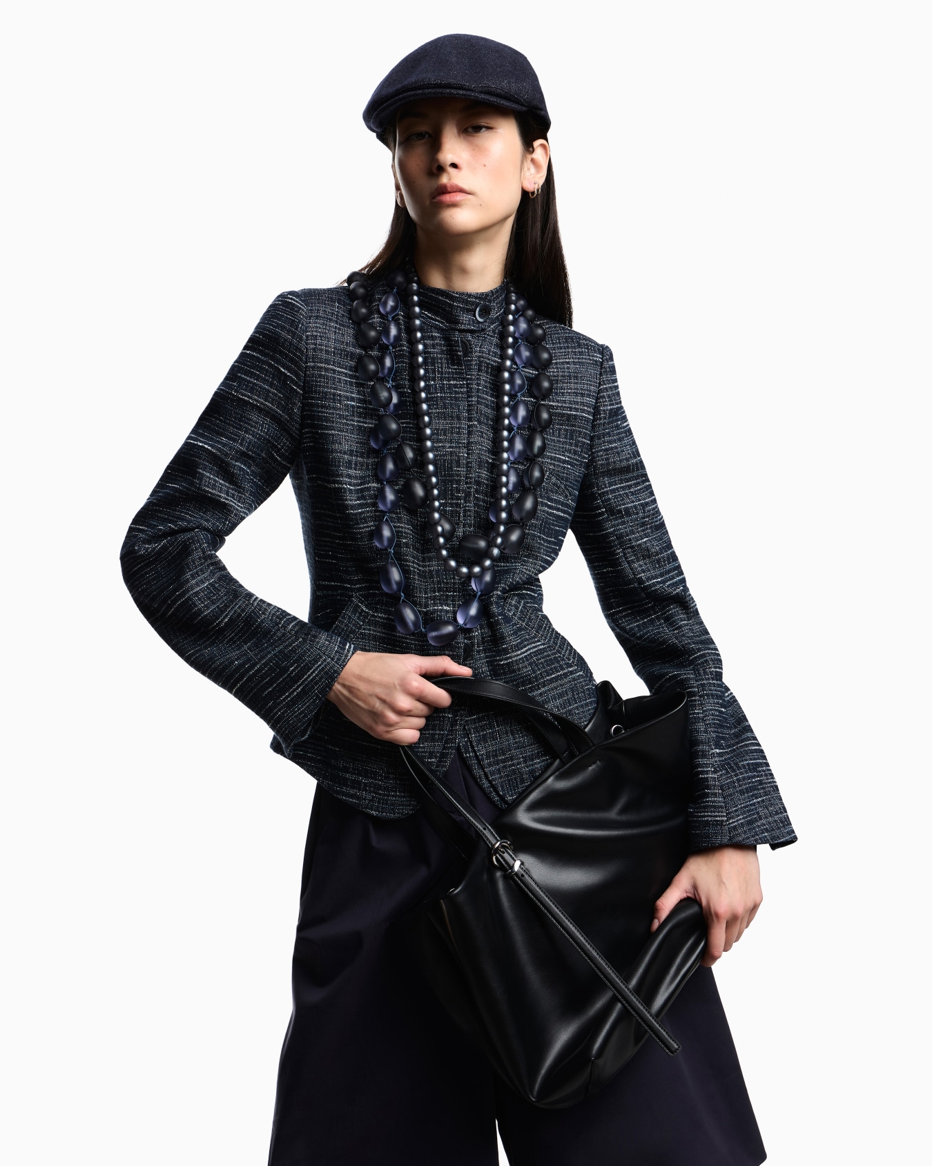 Guru collar jacket in denim-effect tweed Slide 3