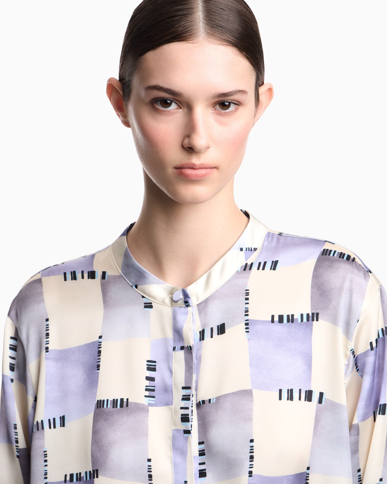 Check print satin shirt Slide 4