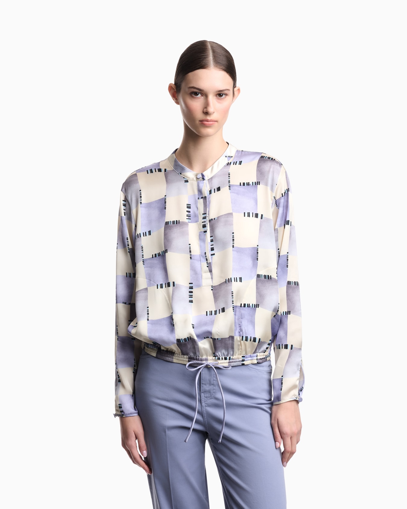 Check print satin shirt Slide 3