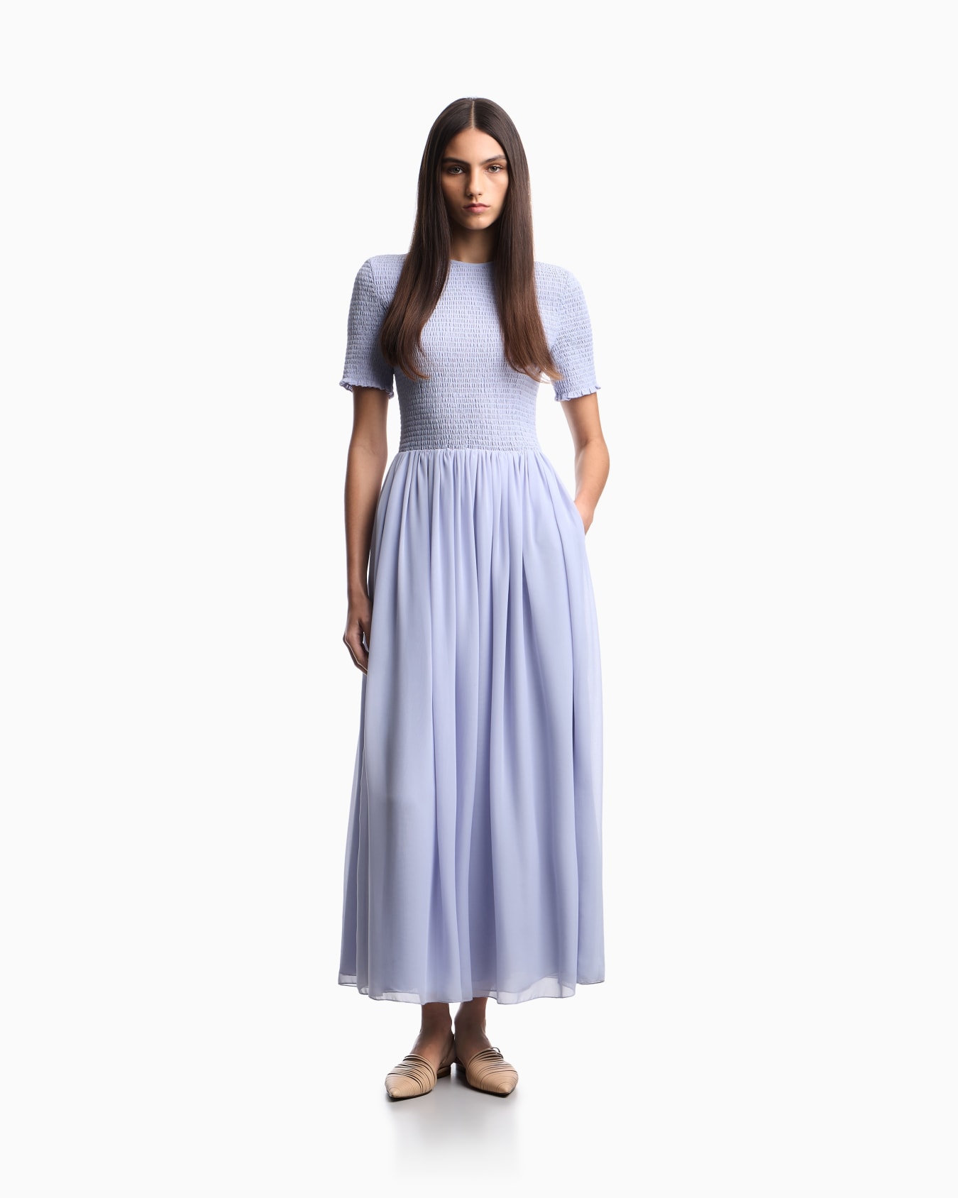 Long dress in techno georgette Slide 1