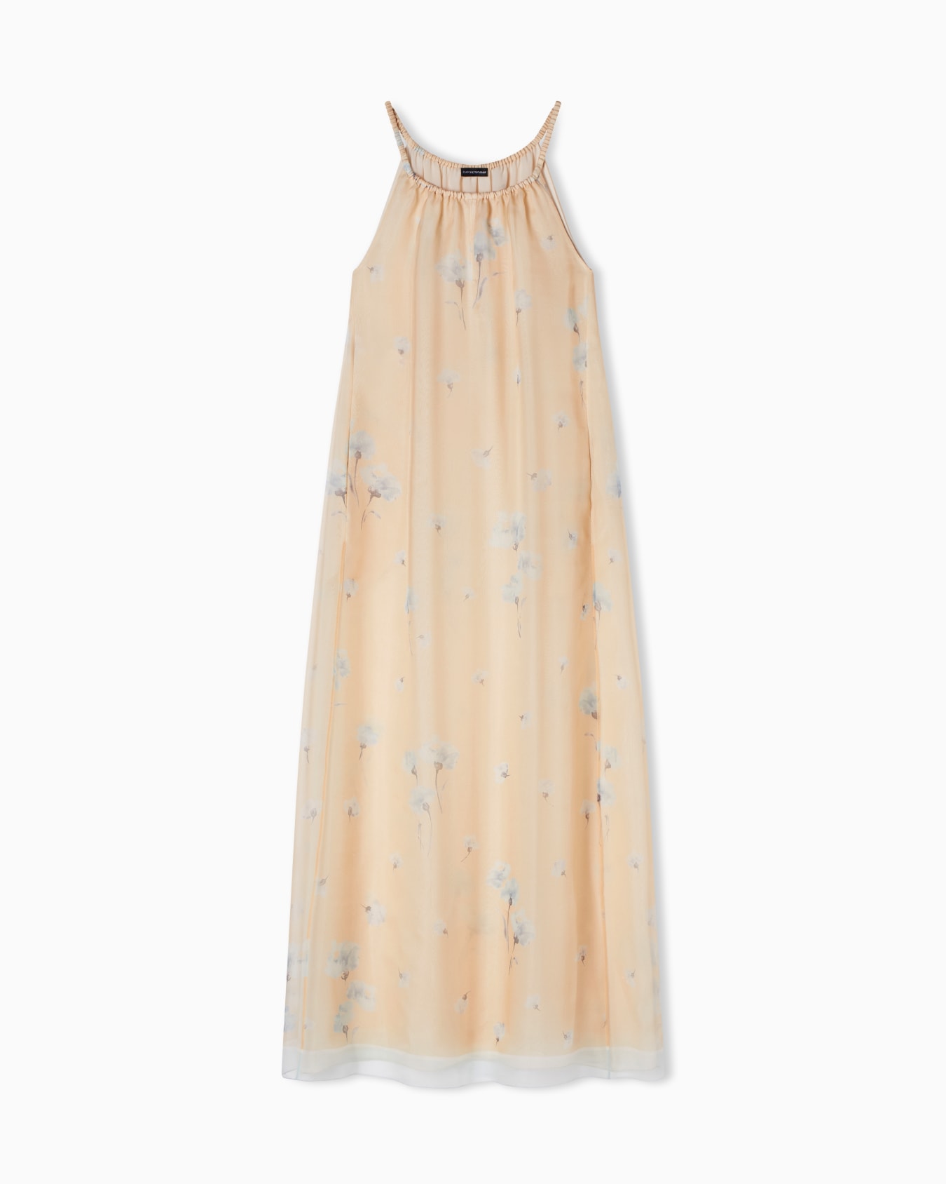 Long dress in silk organza with floral foulard print Slide 0