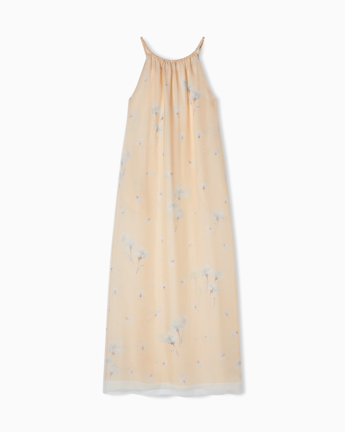 Long dress in silk organza with floral foulard print Slide 3