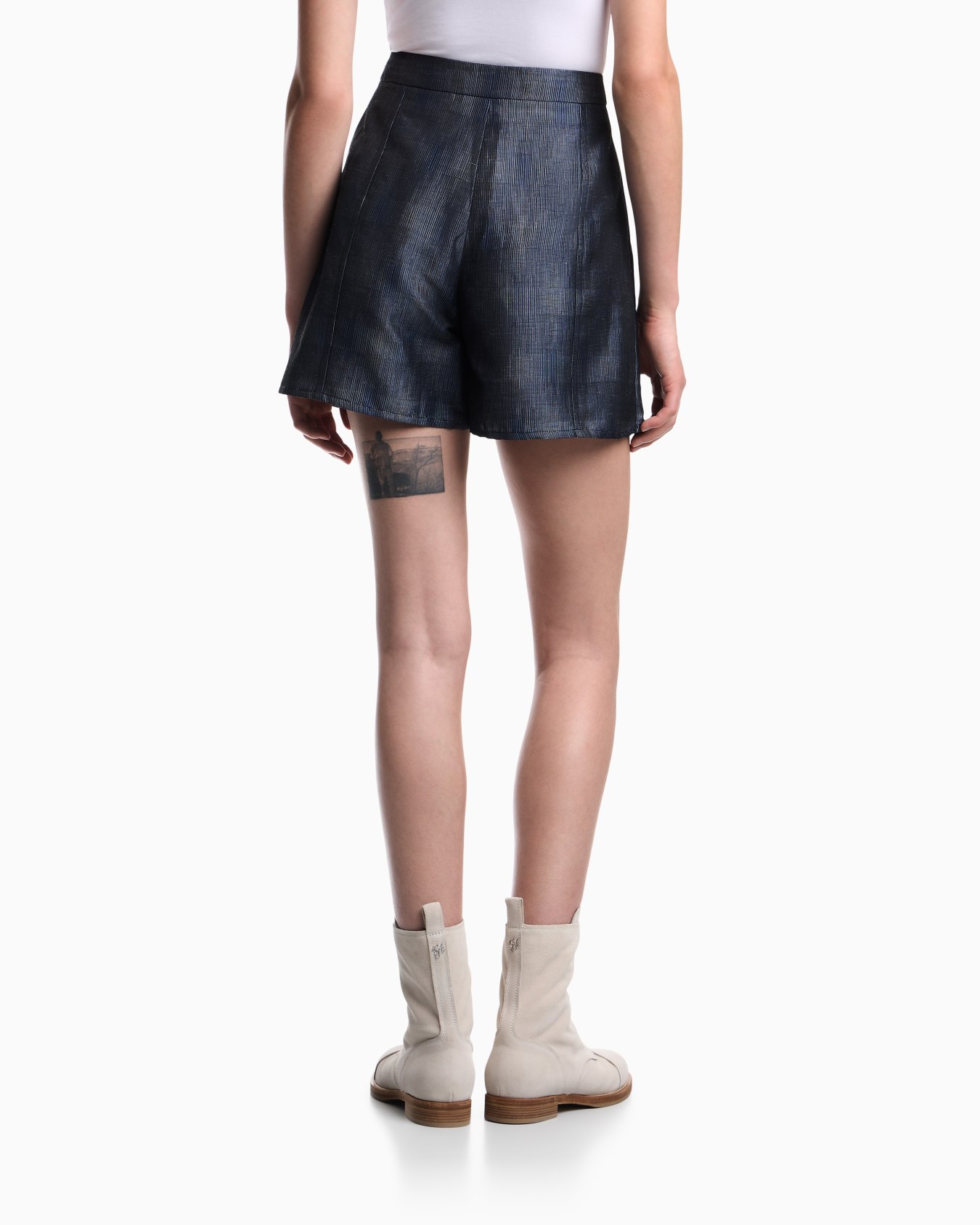 Metal-effect linen-blend jacquard mini culottes Slide 3